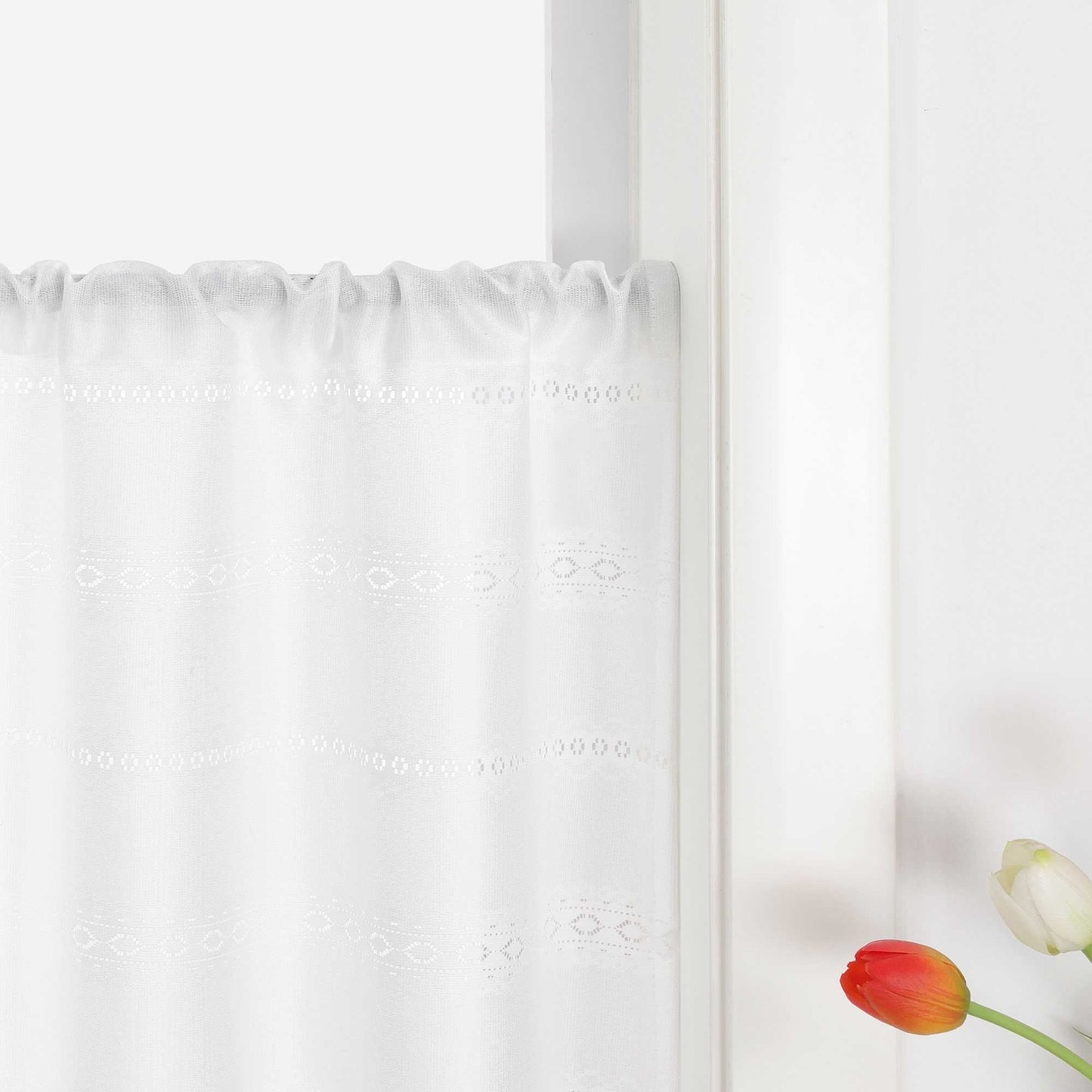 Transparente Scheibengardine mit Rautenprägung und Quaste 1 Stück