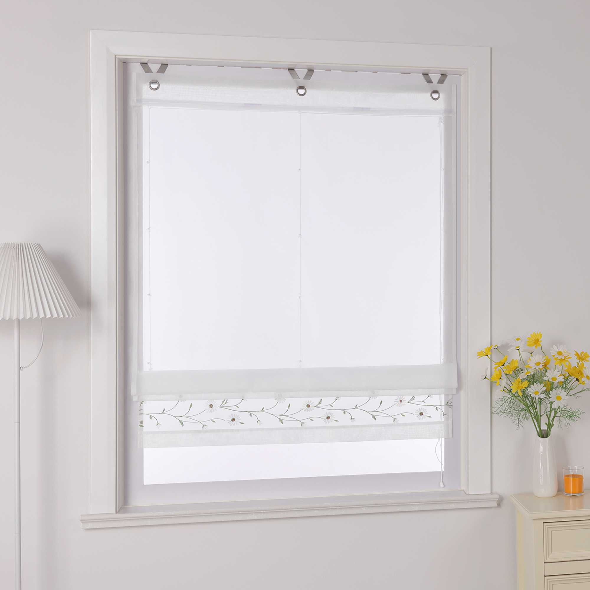 Rollo Voile Raffgardinen mit Schlaufenaufhängung und Blumenmuster Stickerei 1 Stück