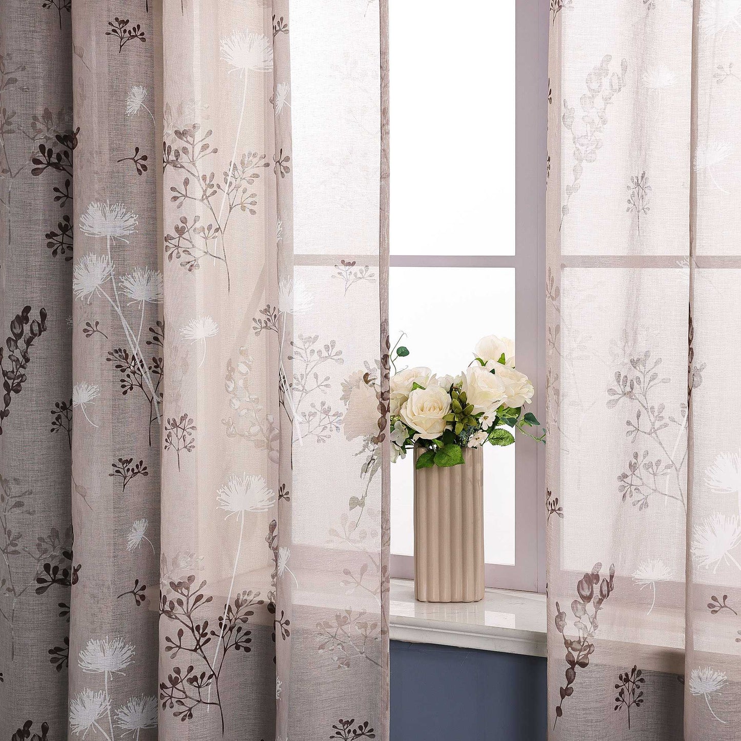 Vorhang mit Schlaufen modern Voile Gardine mit botanischen Mustern Vorhänge Transparent Schlafzimmer Wohnzimmer 1 Stück - Joyswahl