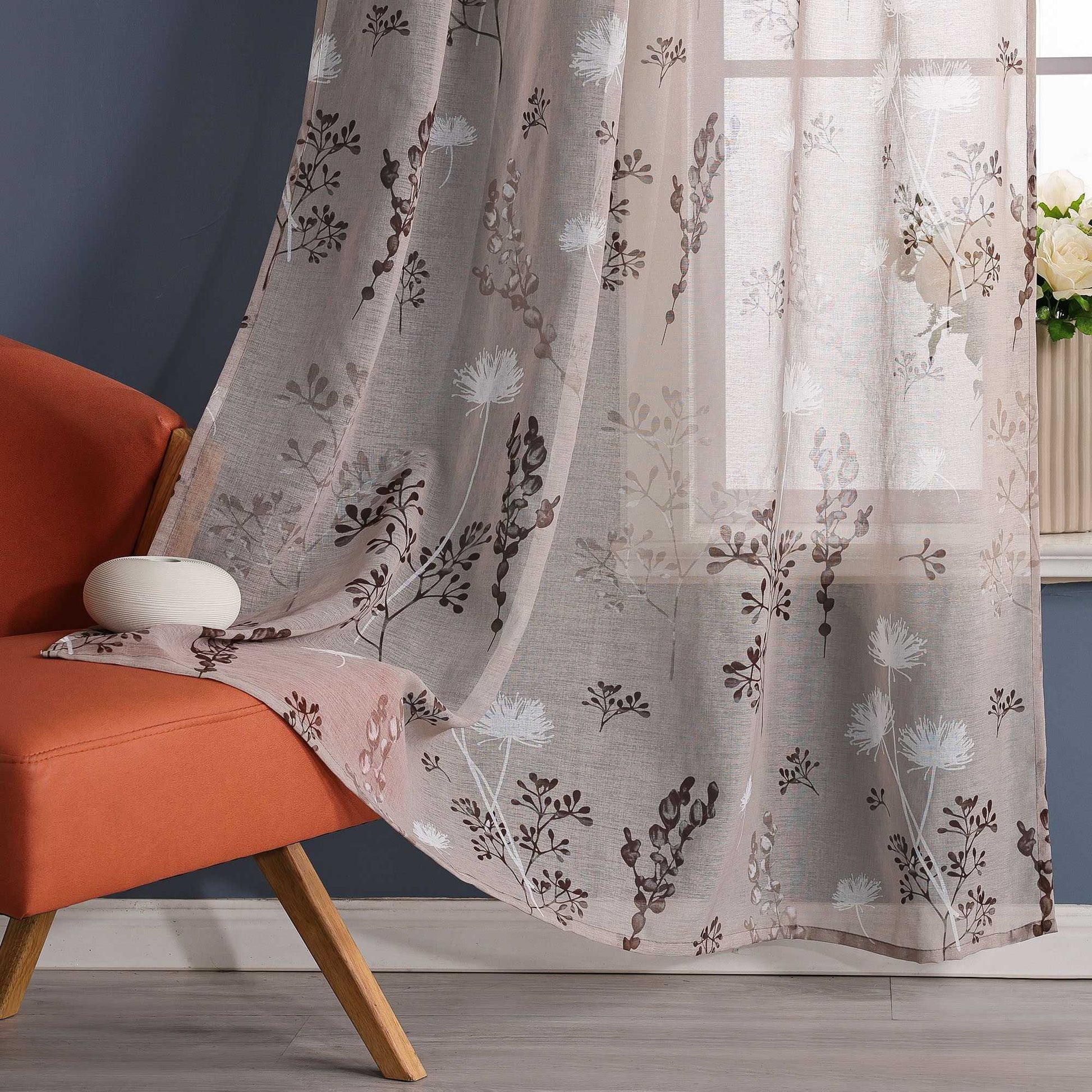 Transparente Vorhang aus Polyester durch Kräuselband mit Unregelmäßigen botanischen Mustern 1 stück - Joyswahl