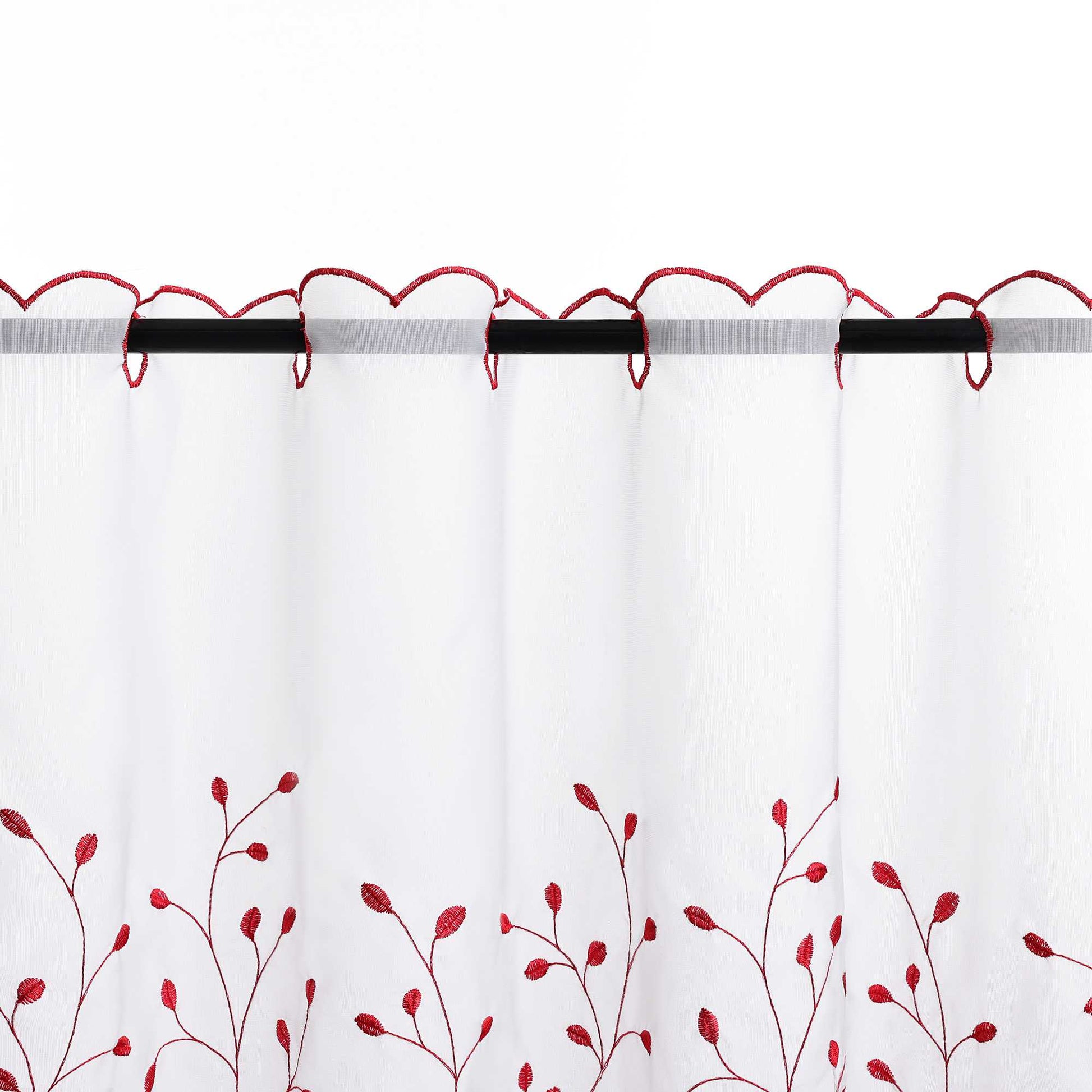 Scheibengardine mit Blumenstickerei Modern Voile Bistrogardine mit Lochleiste Unifarbige Kurzstores Landhausstil Transparent 1 Stück - Joyswahl