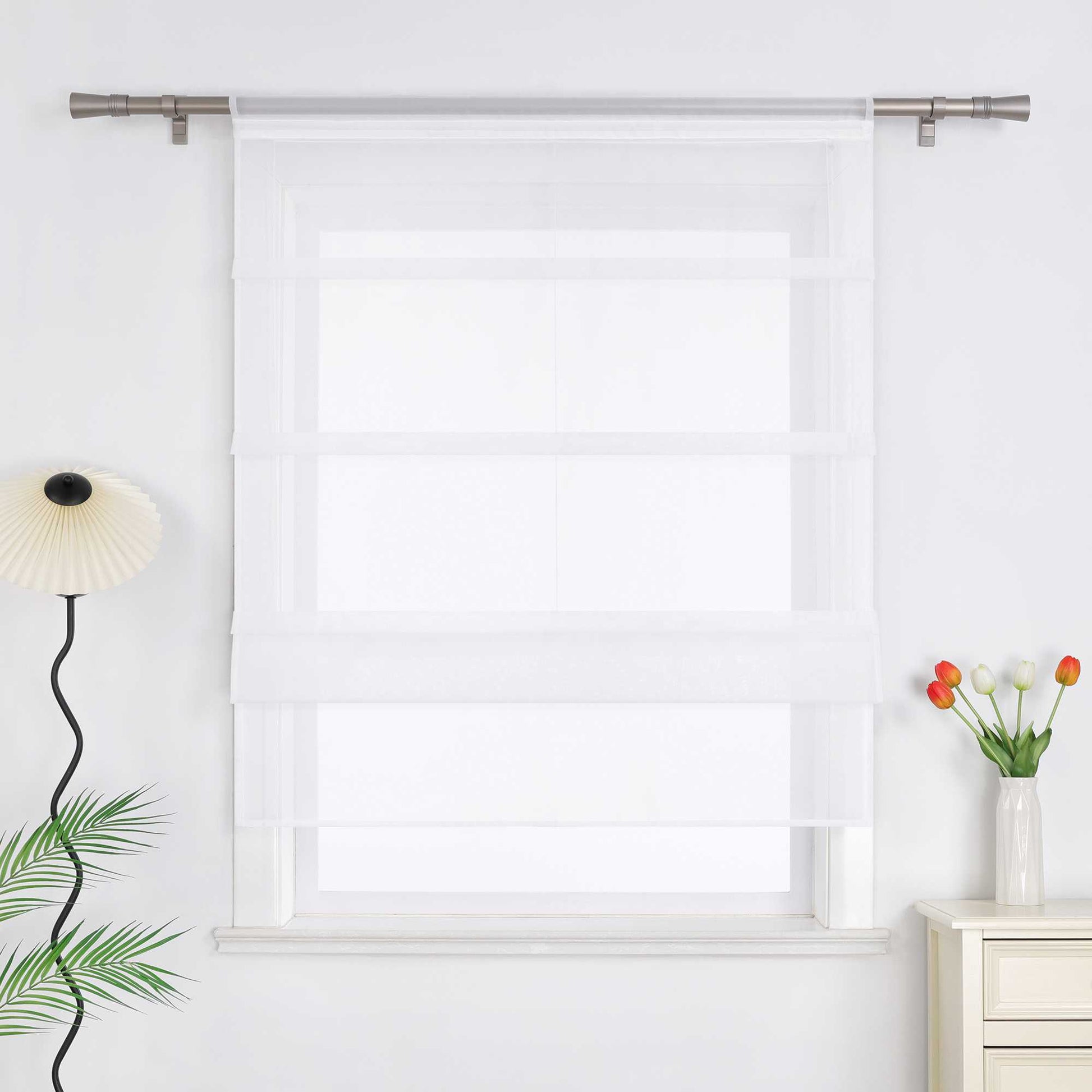 Raffrollo Voile Raffgardinen durch Tunnelzug Bändchenrollo Küche Gardinen Transparent Uni 1 Stück - Joyswahl