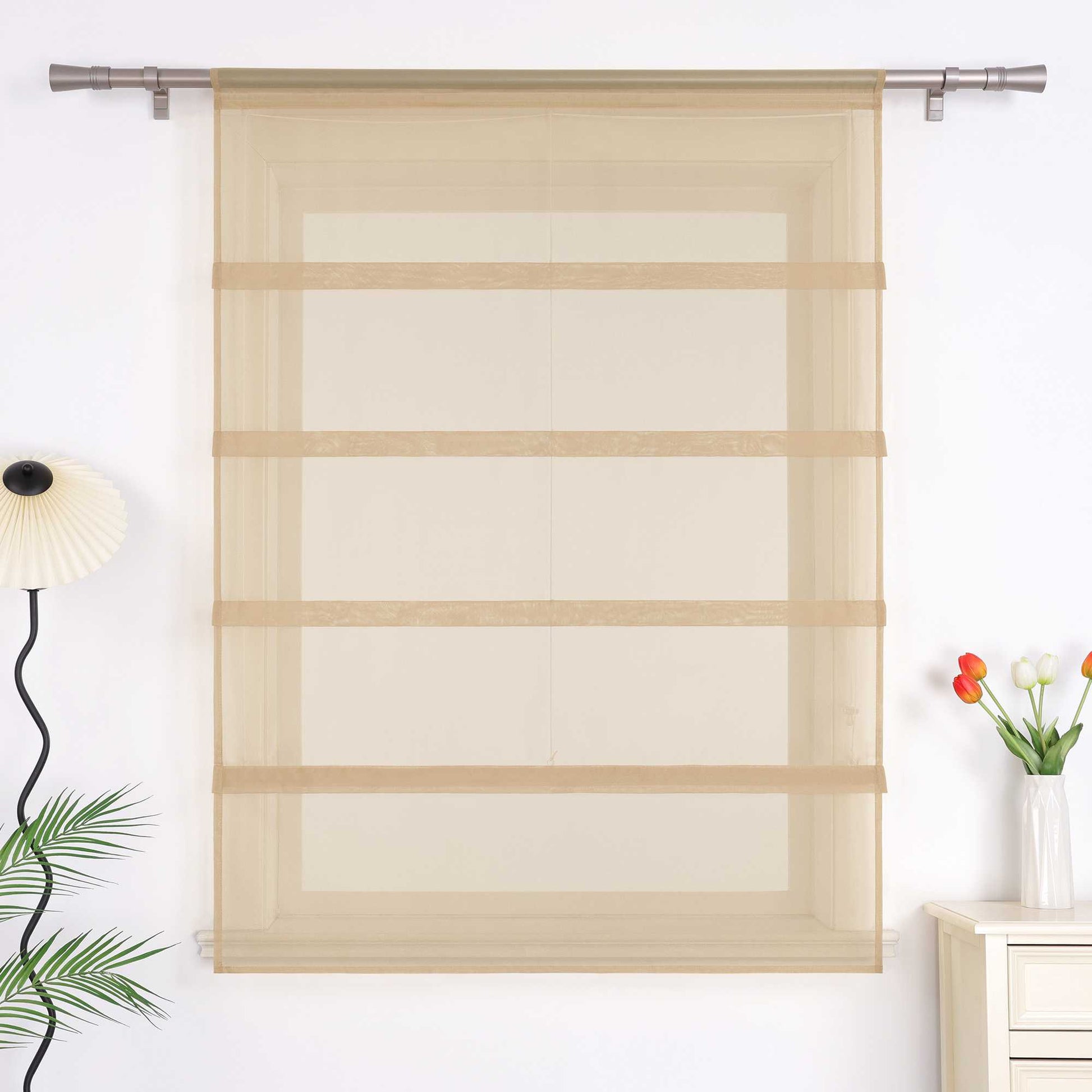 Raffrollo Voile Raffgardinen durch Tunnelzug Bändchenrollo Küche Gardinen Transparent Uni 1 Stück - Joyswahl