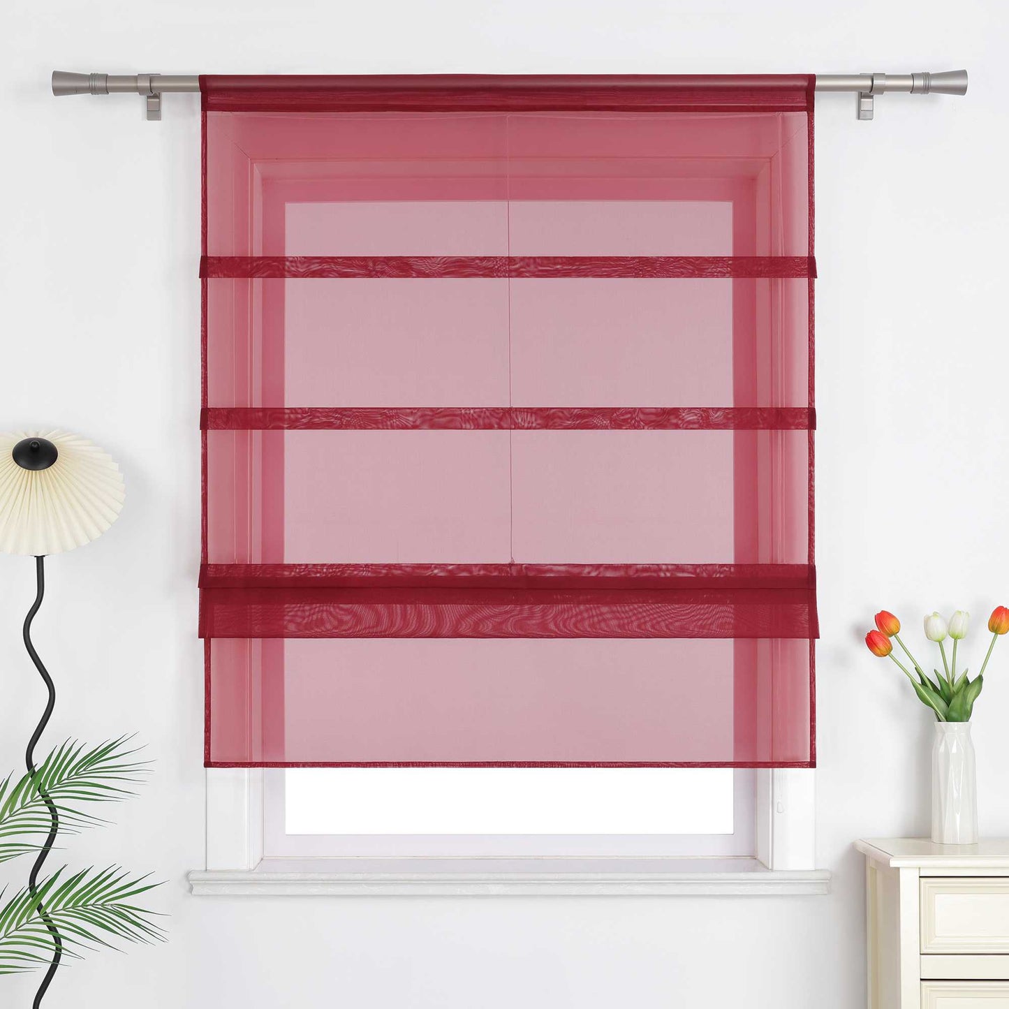 Raffrollo Voile Raffgardinen durch Tunnelzug Bändchenrollo Küche Gardinen Transparent Uni 1 Stück - Joyswahl