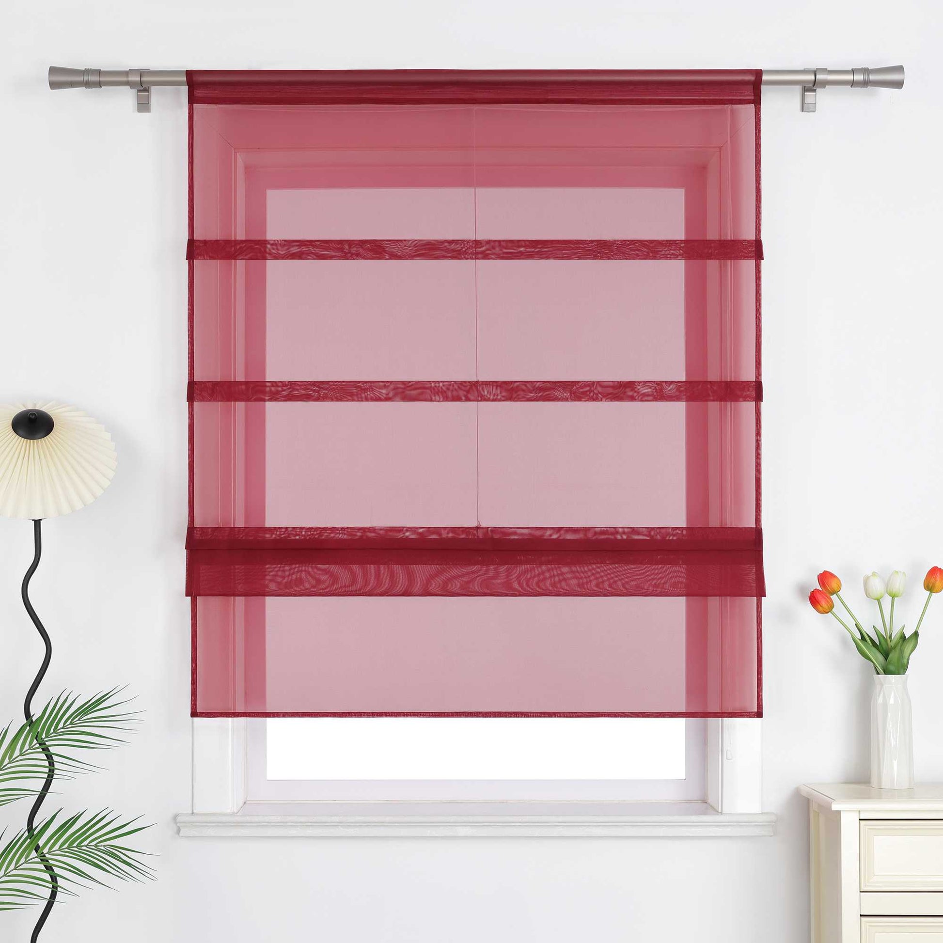 Raffrollo Voile Raffgardinen durch Tunnelzug Bändchenrollo Küche Gardinen Transparent Uni 1 Stück - Joyswahl