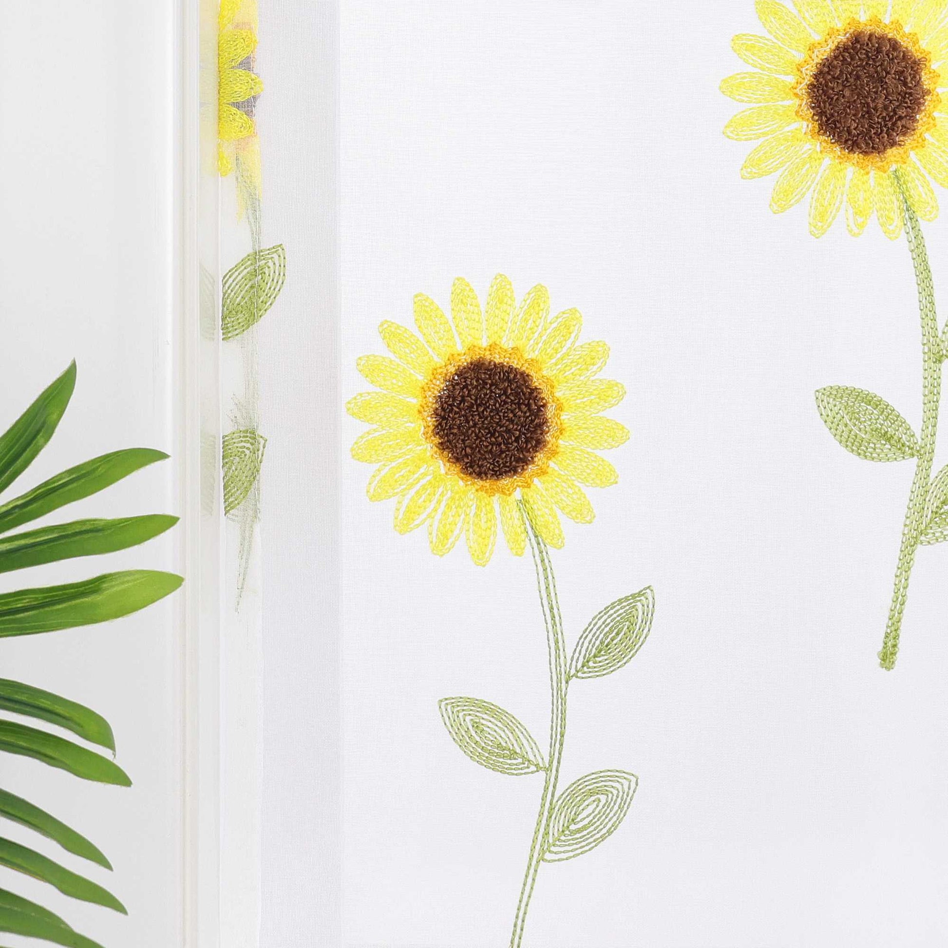 Scheibengardinen Bistrogardinen durch Tunnelzug Voile Küche Kinderzimmer mit Sonnenblume Stickerei Halbtransparent - Joyswahl