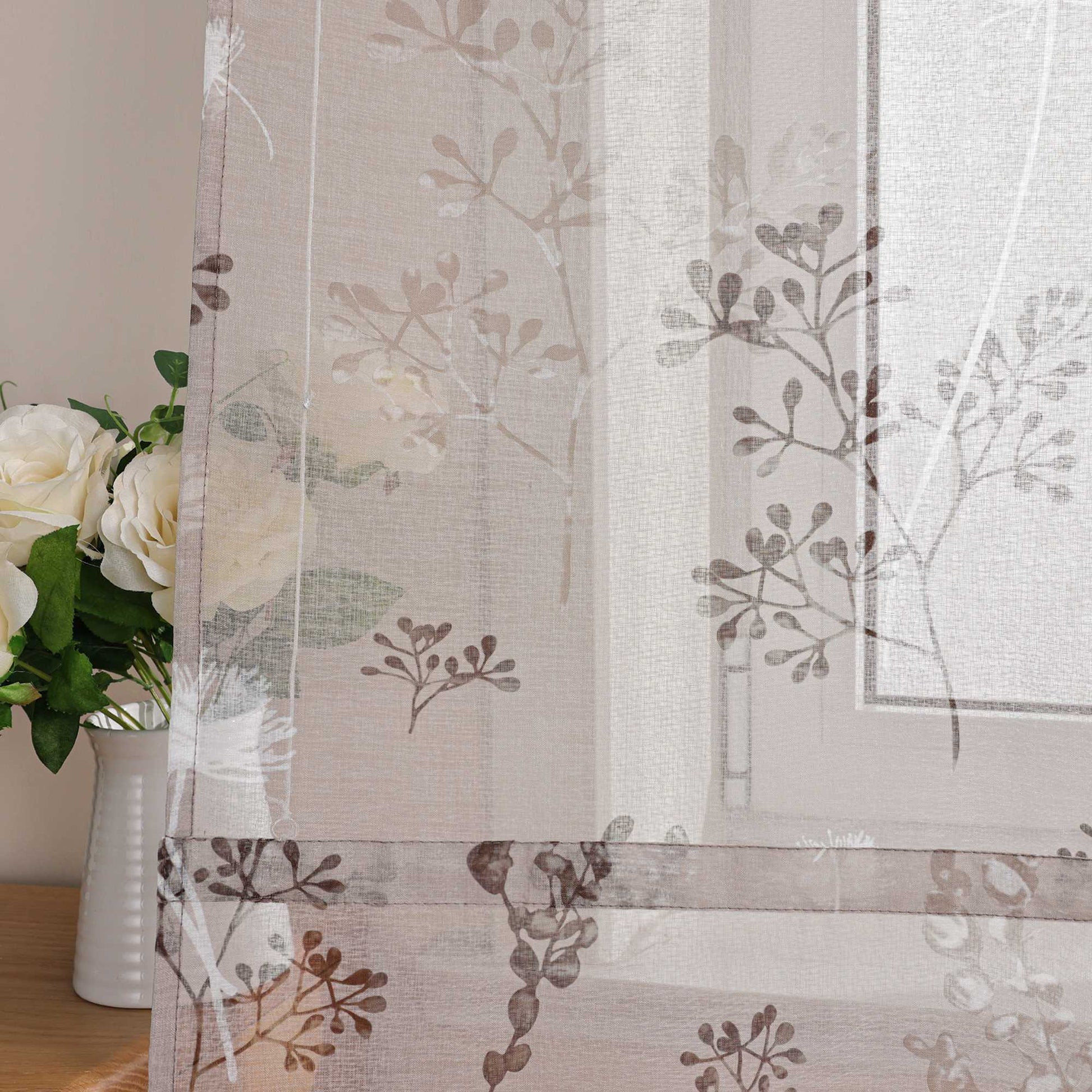Raffrollo mit Schlaufen Voile Gardinen Landhaus Küche Raffgardinen Schlaufenrollo Transparent - Joyswahl