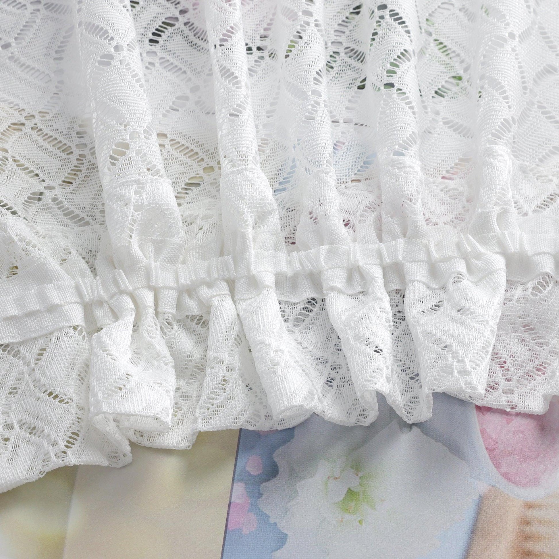 2er Set Scheibengardinen Jacquard Bistrogardine durch Tunnelzug Kurzgardinen Halbtransparent Weiß - Joyswahl