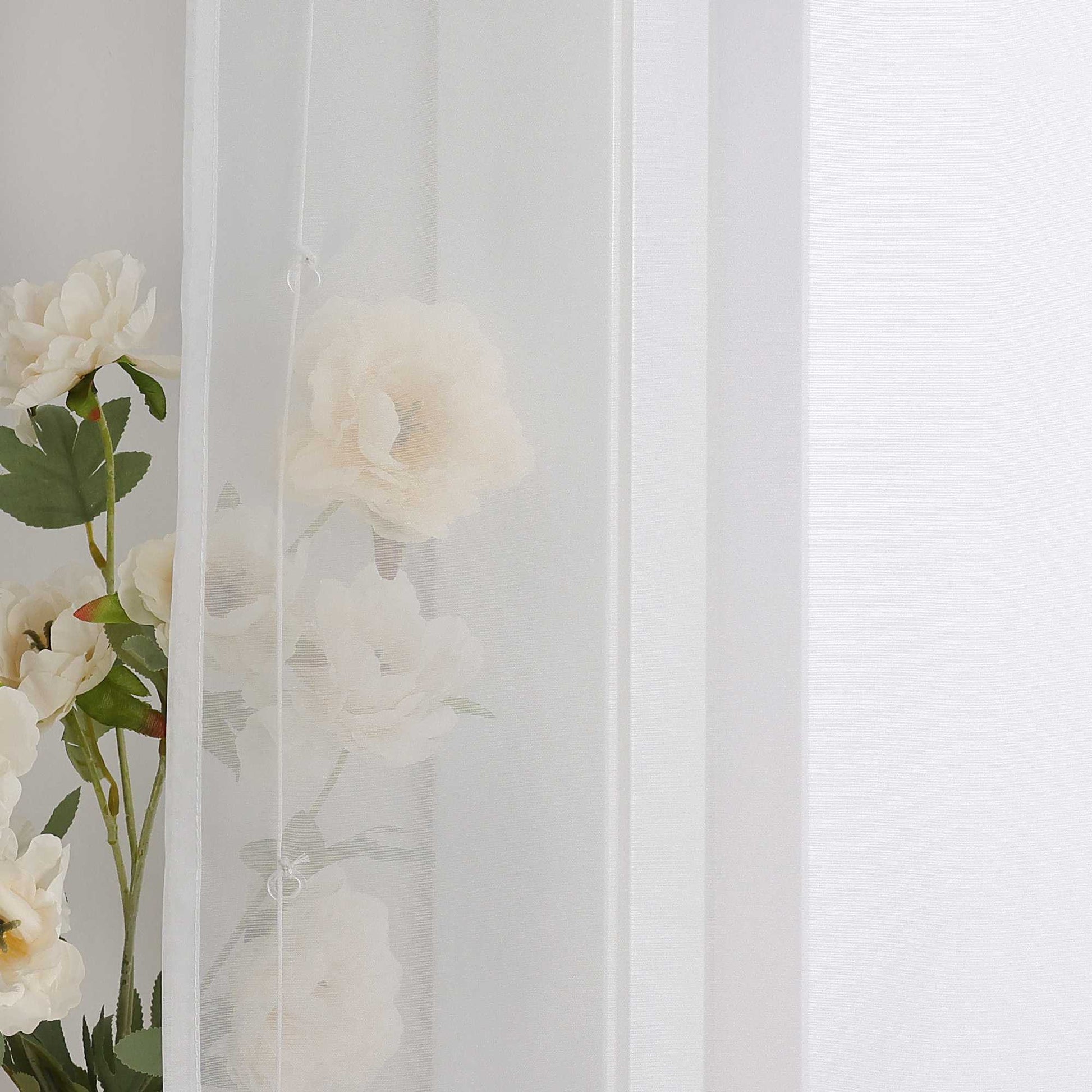 Raffrollo Voile Raffgardinen mit Schlaufen Küche Fenster Vorhänge mit Blumenmuster Stickerei Transparent Weiß 1 Stück - Joyswahl