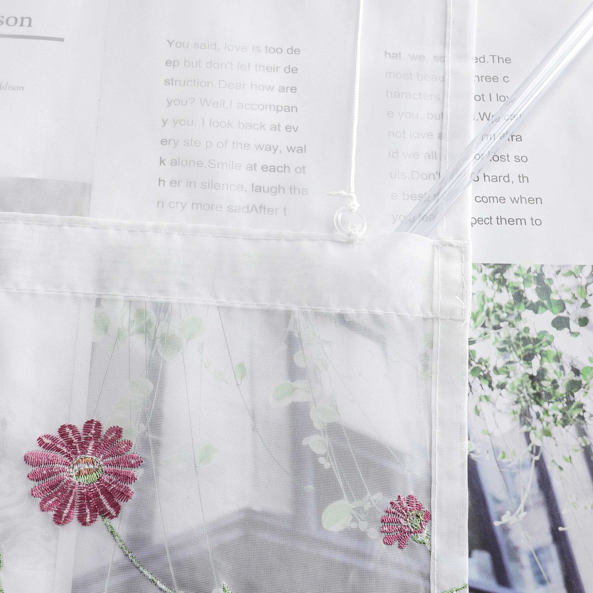 Raffrollo Voile Raffgardinen mit Schlaufen Küche Fenster Vorhänge mit Blumenmuster Stickerei Transparent Weiß 1 Stück - Joyswahl