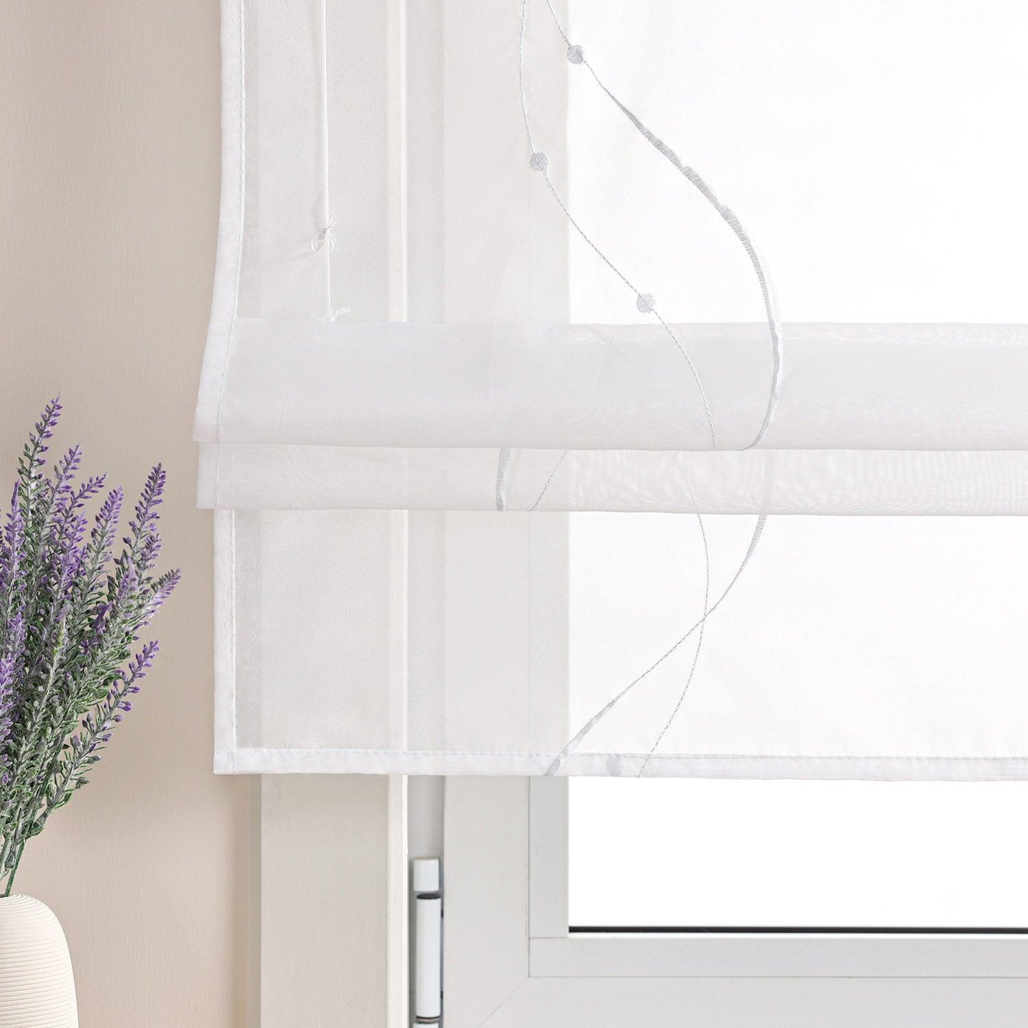 Rollo mit Klettband Raffgardinen Voile mit Wellenperlenmuster Stickerei 1 Stück