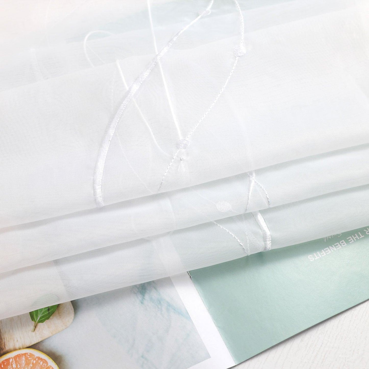 Raffrollo mit Klettband Küche Gardinen Raffgardinen Voile Bändchenrollo mit Wellenperlenmuster Stickerei Transparent 1 Stück - Joyswahl