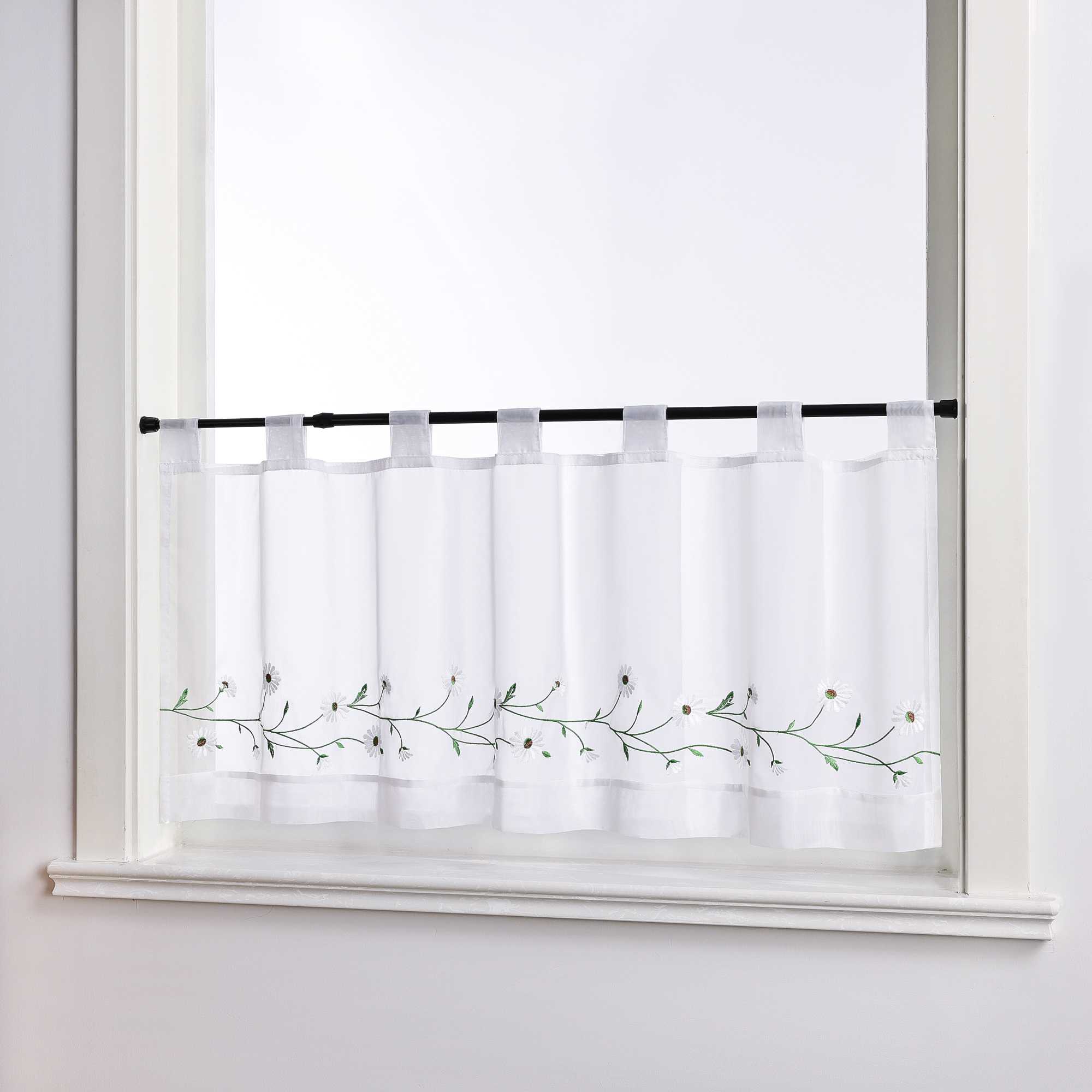 Scheibengardinen Landhausstil Transparent mit kleiner Gänseblümchen-Stickerei