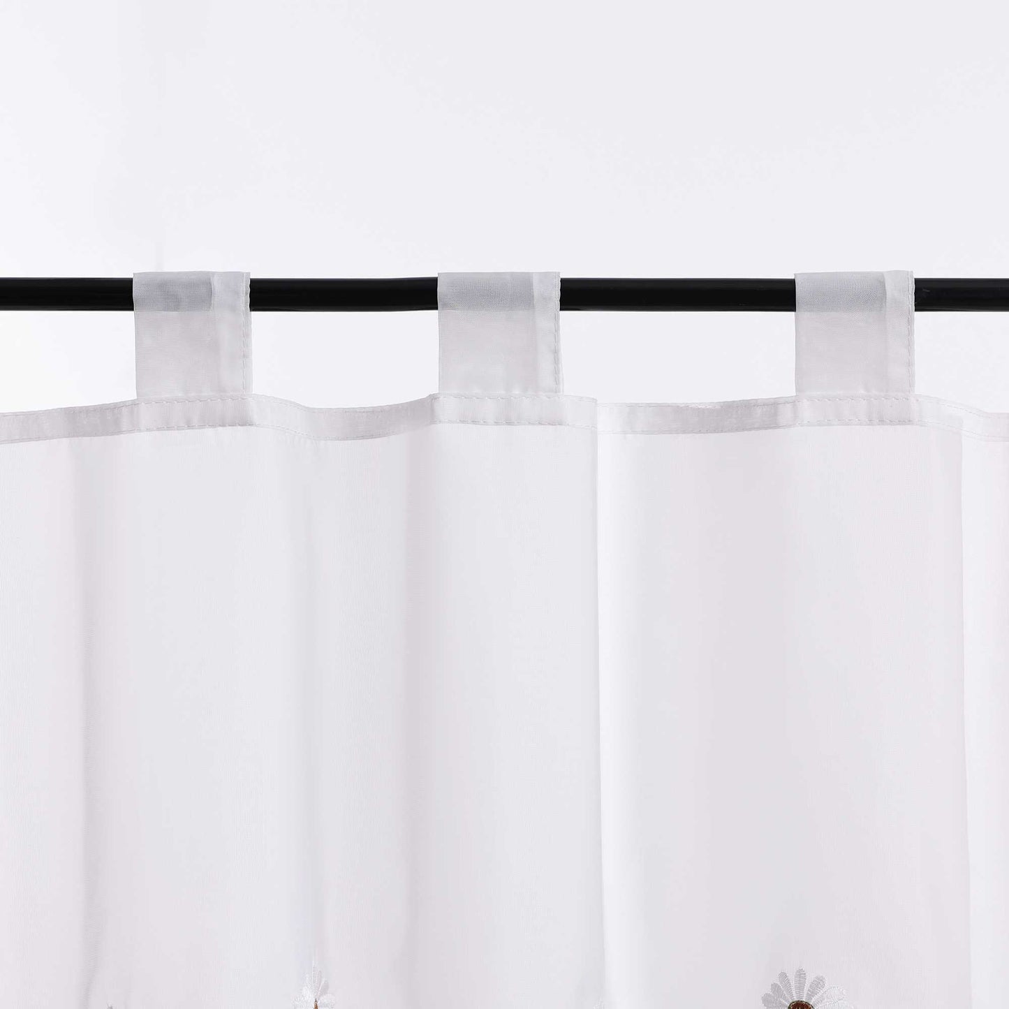 Scheibengardinen Bistrogardine Schlaufen Küche Gardinen Landhausstil Transparent Kurzstores mit kleiner Gänseblümchen-Stickerei - Joyswahl