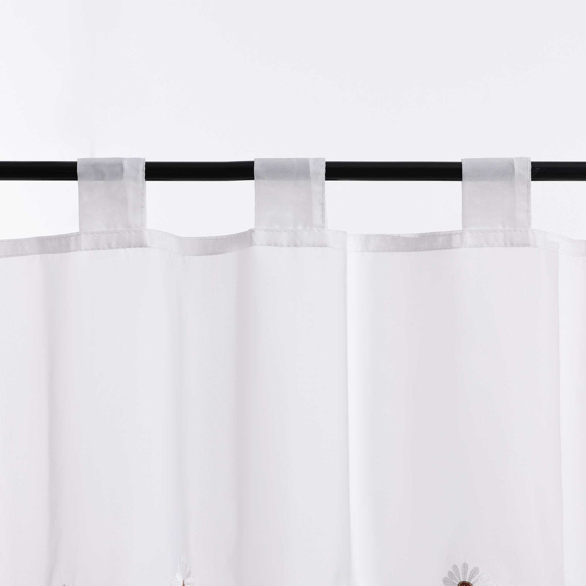 Scheibengardinen Bistrogardine Schlaufen Küche Gardinen Landhausstil Transparent Kurzstores mit kleiner Gänseblümchen-Stickerei - Joyswahl