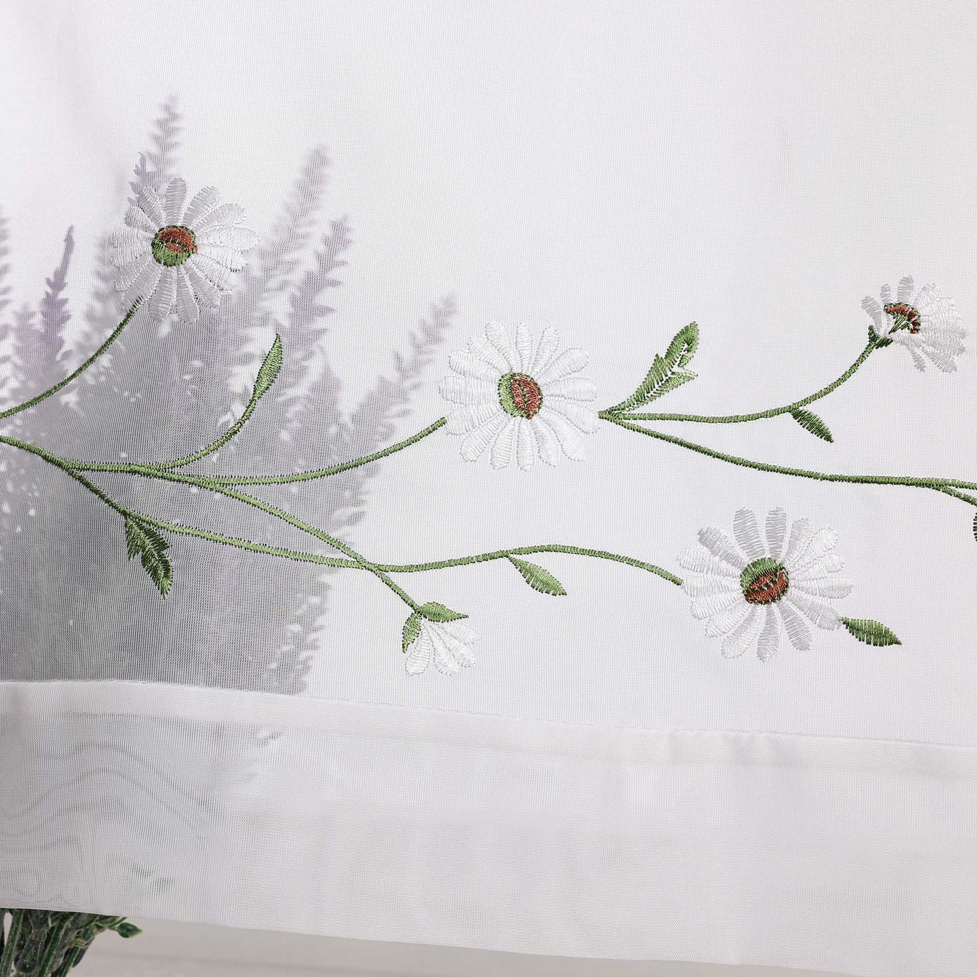Scheibengardinen Bistrogardine Schlaufen Küche Gardinen Landhausstil Transparent Kurzstores mit kleiner Gänseblümchen-Stickerei - Joyswahl