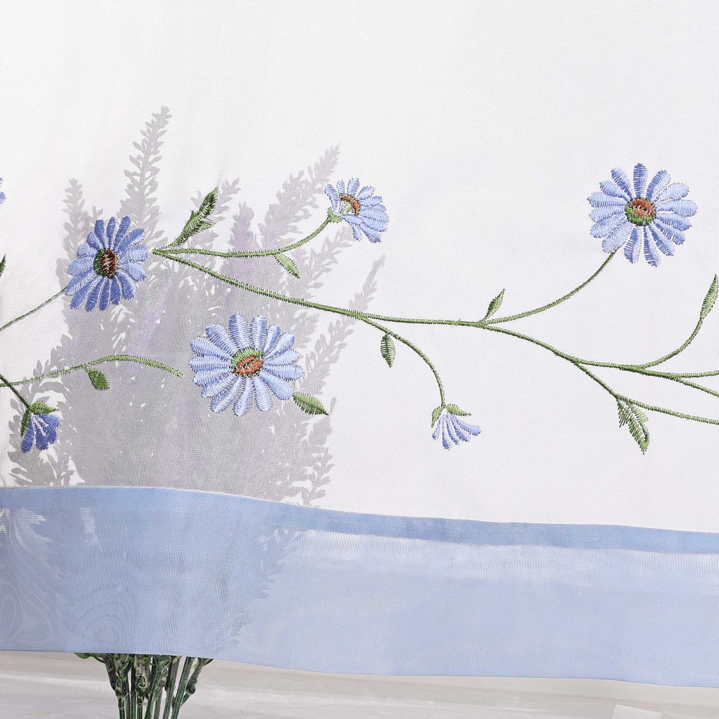 Scheibengardinen Bistrogardine Schlaufen Küche Gardinen Landhausstil Transparent Kurzstores mit kleiner Gänseblümchen-Stickerei - Joyswahl