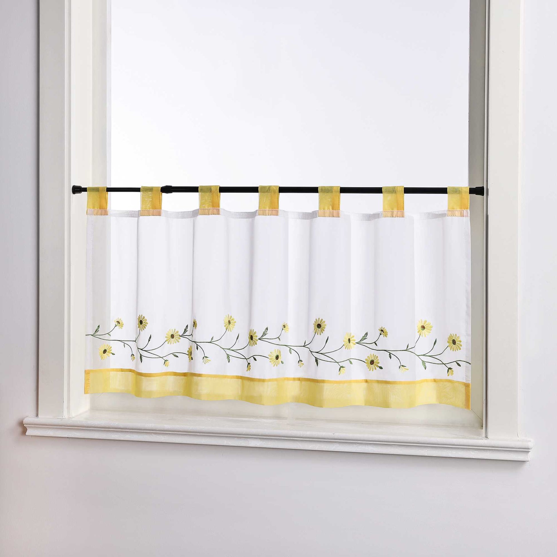 Scheibengardinen Bistrogardine Schlaufen Küche Gardinen Landhausstil Transparent Kurzstores mit kleiner Gänseblümchen-Stickerei - Joyswahl