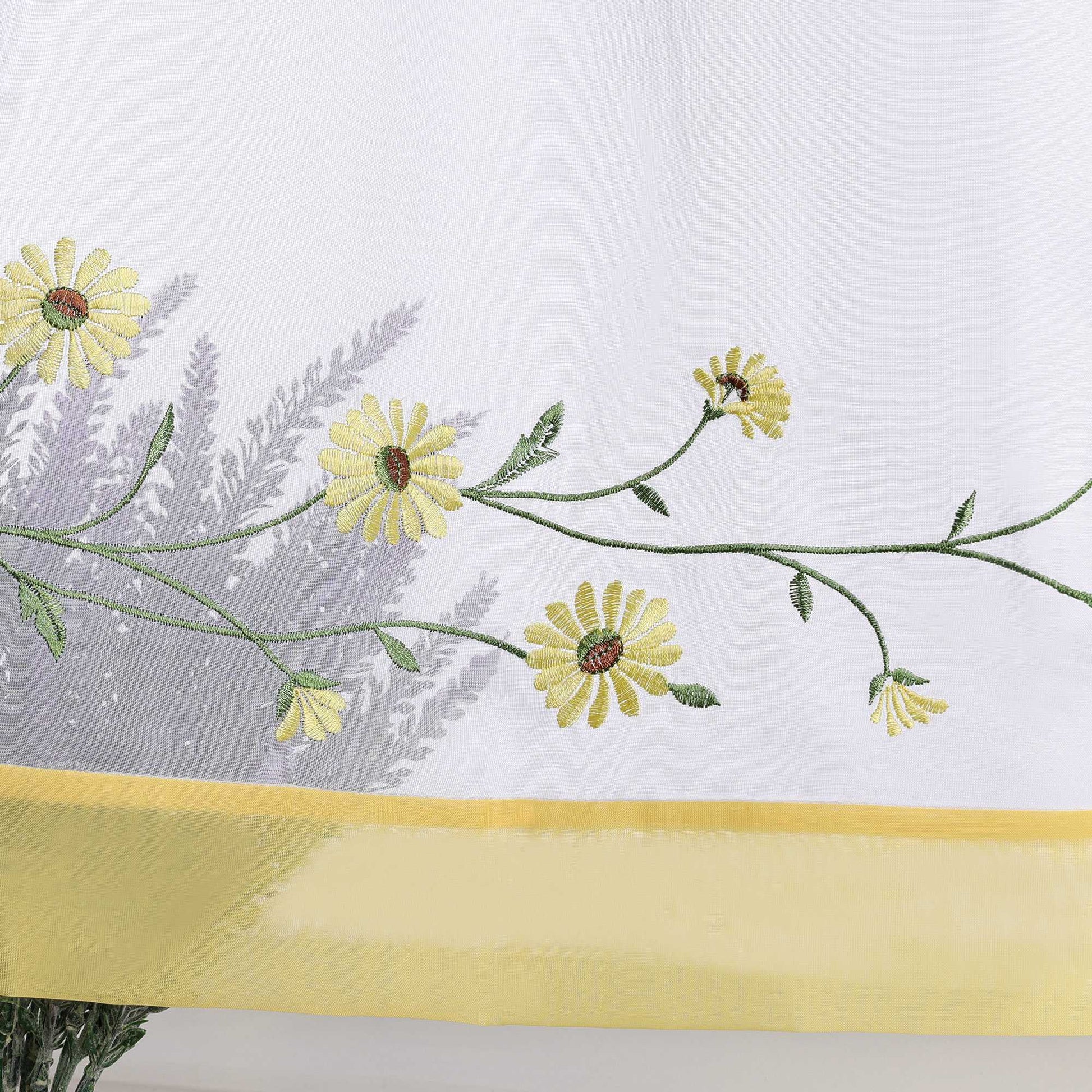 Scheibengardinen Bistrogardine Schlaufen Küche Gardinen Landhausstil Transparent Kurzstores mit kleiner Gänseblümchen-Stickerei - Joyswahl