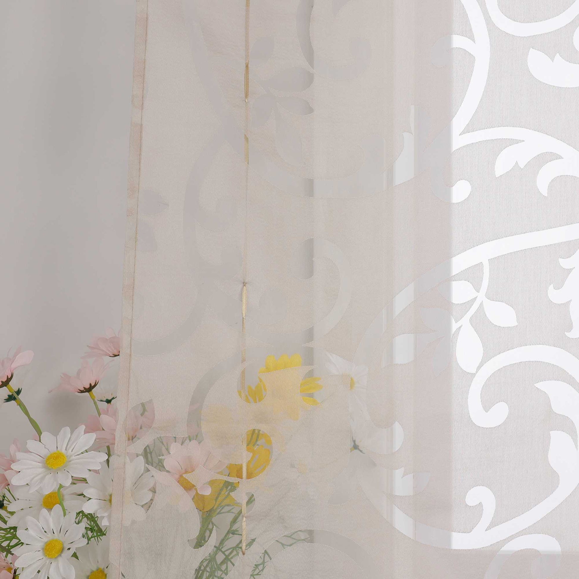 Transparente Schlaufengardine mit Blumenmuster Café Fenstergardine Raffrollos 1 Stück - Joyswahl