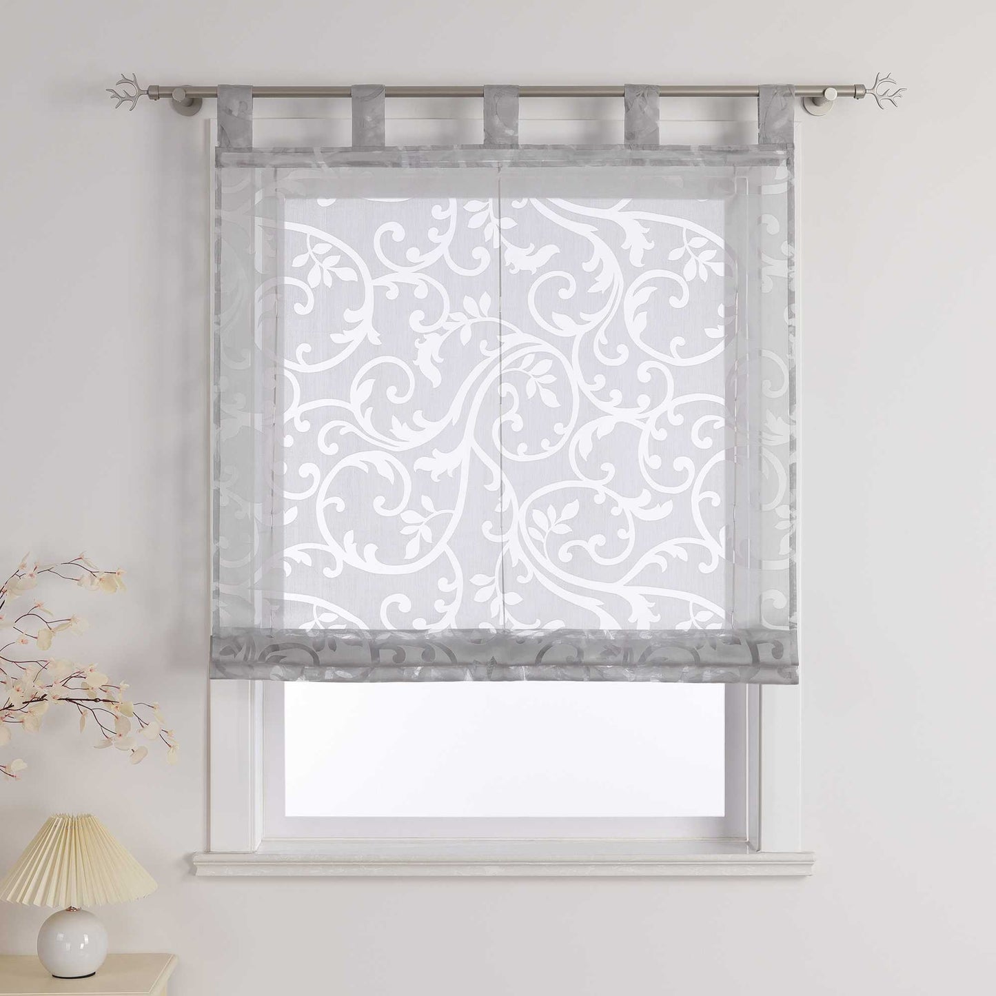 Transparente Schlaufengardine mit Blumenmuster Café Fenstergardine Raffrollos 1 Stück - Joyswahl