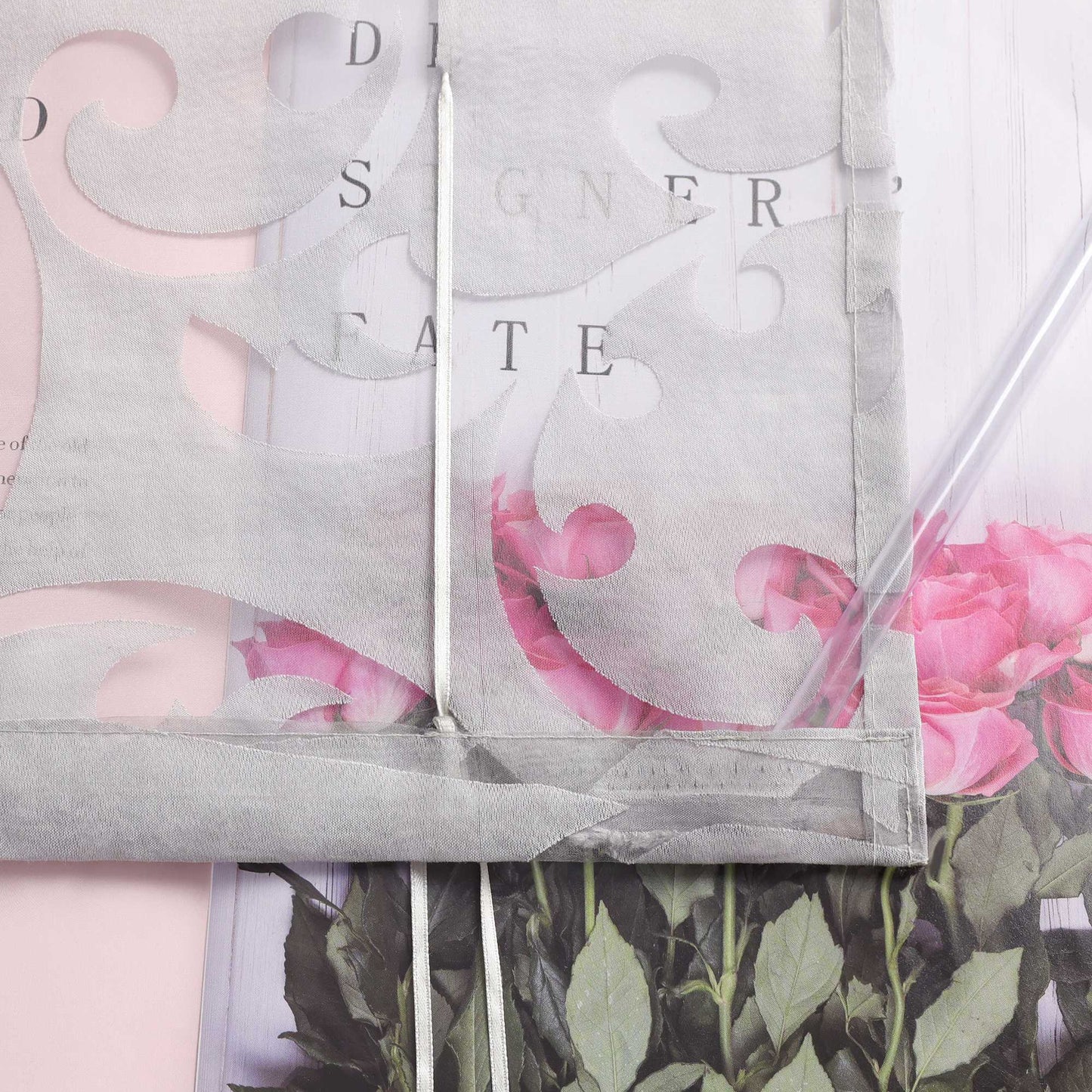 Rollos mit V-Haken transparent Burn-out-Techni Lichtfilterung Luftig Blumenmuster 1 Stück - Joyswahl