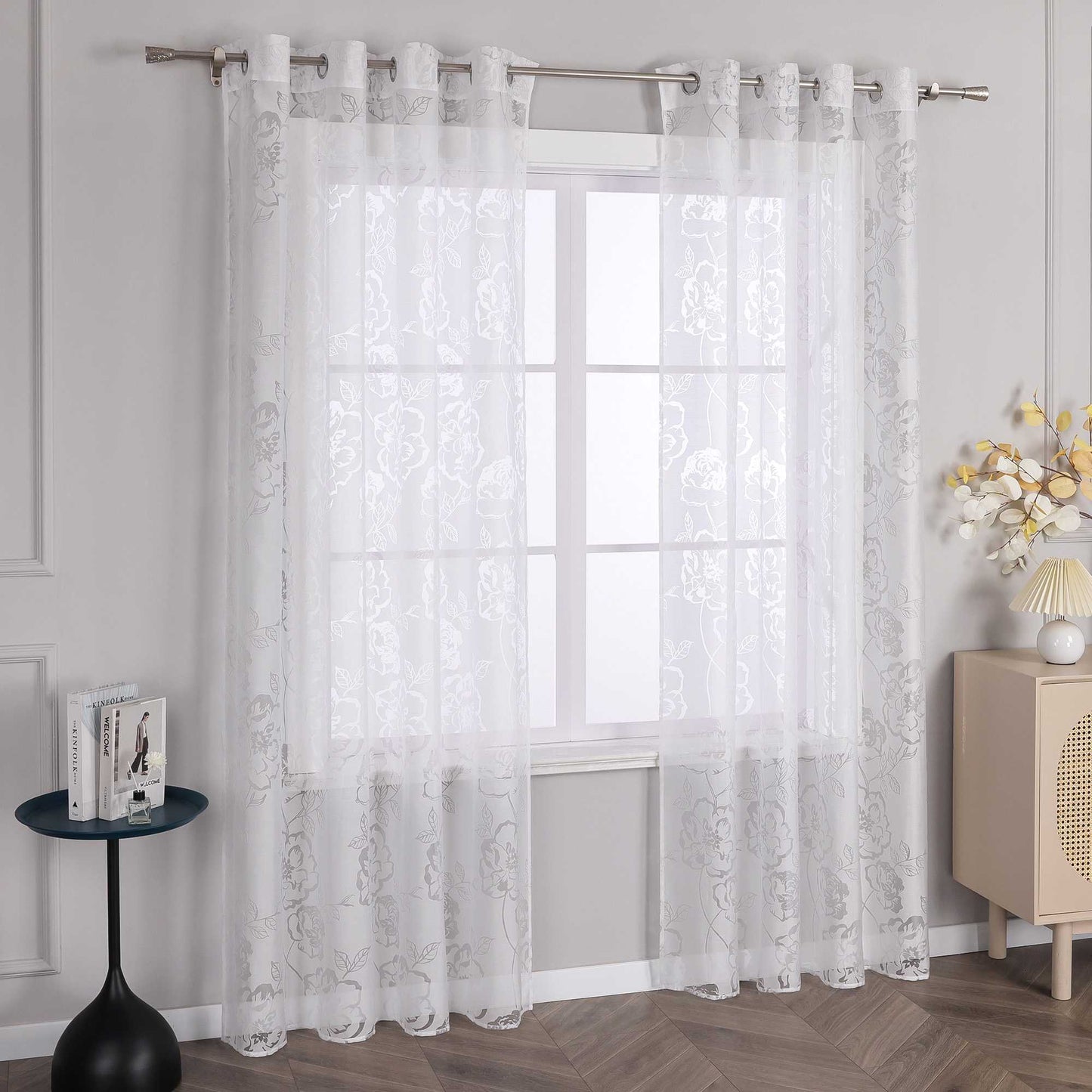 Vorhang mit Ösen Voile Gardine mit Rosenmuster Ösenschal transparent Schlafzimmer Wohnzimmer 1 Stück - Joyswahl