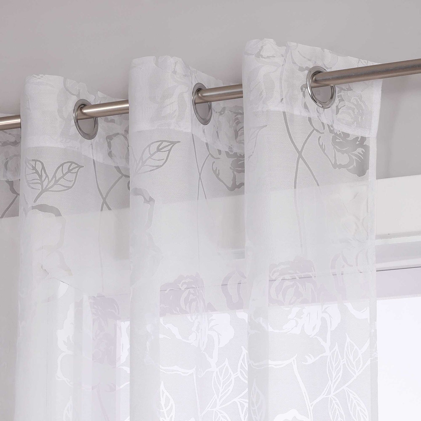 Vorhang mit Ösen Voile Gardine mit Rosenmuster Ösenschal transparent Schlafzimmer Wohnzimmer 1 Stück - Joyswahl