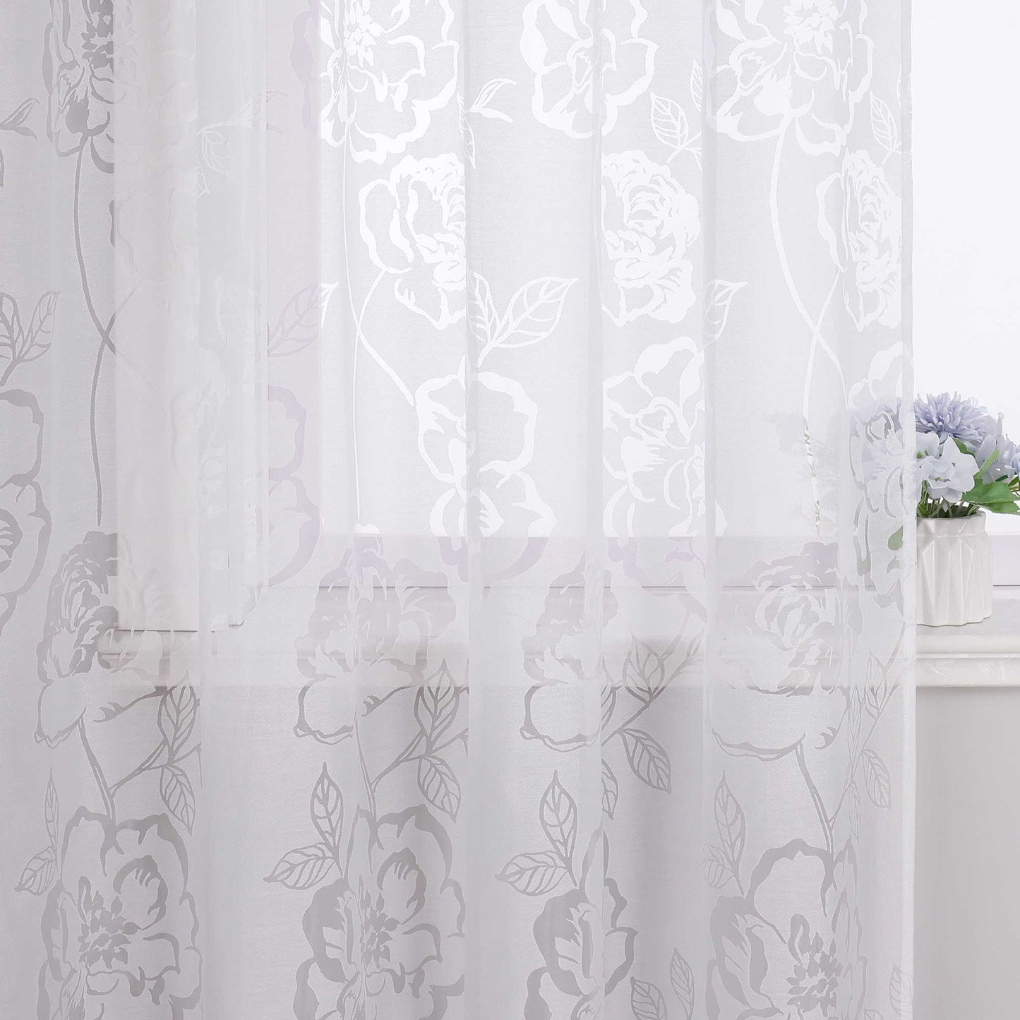 Vorhang mit Ösen Voile Gardine mit Rosenmuster Ösenschal transparent Schlafzimmer Wohnzimmer 1 Stück - Joyswahl