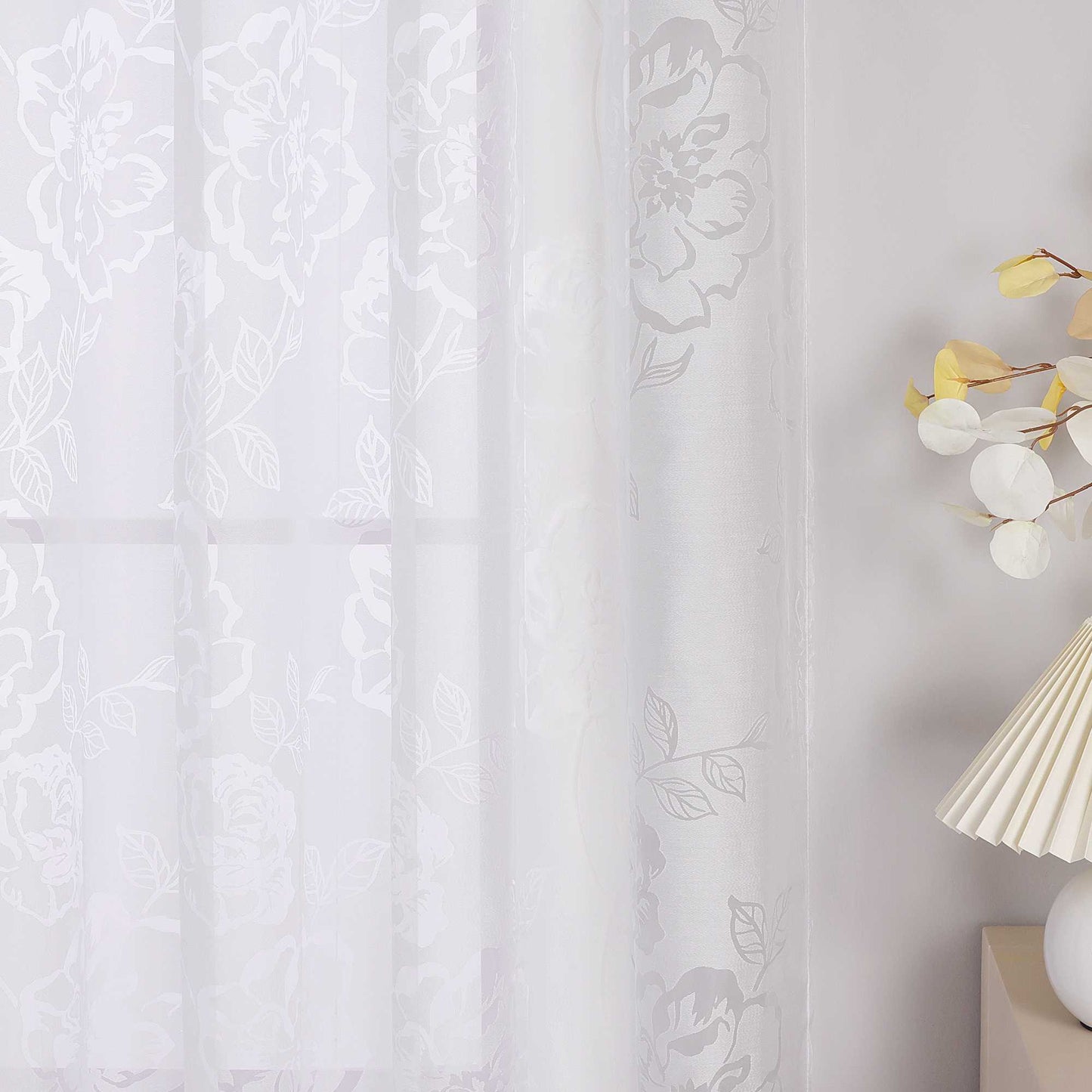Vorhang mit Ösen Voile Gardine mit Rosenmuster Ösenschal transparent Schlafzimmer Wohnzimmer 1 Stück - Joyswahl