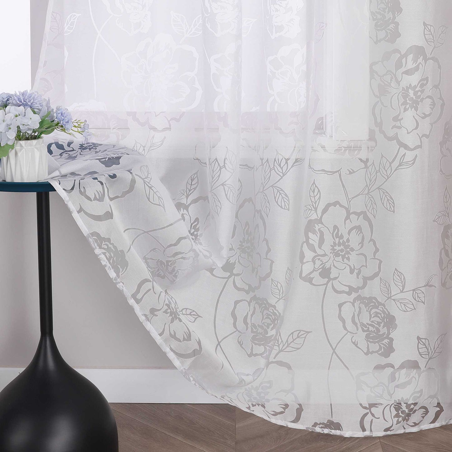 Vorhang mit Ösen Voile Gardine mit Rosenmuster Ösenschal transparent Schlafzimmer Wohnzimmer 1 Stück - Joyswahl