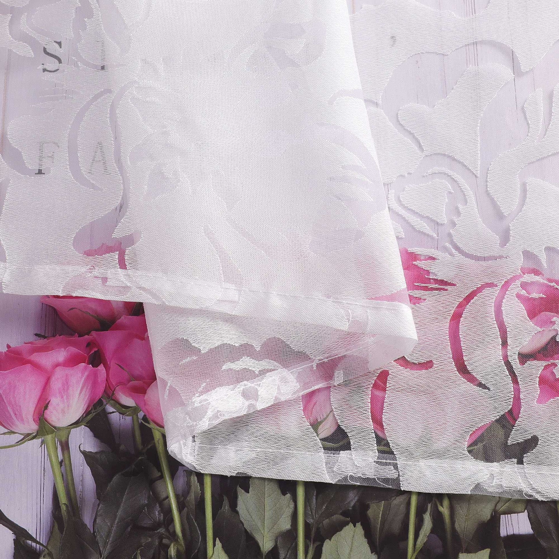 Vorhang mit Kräuselband Voile Gardine Ausbrenner mit Rosenmuster Fensterschal Transparent Weiß 1 Stück - Joyswahl