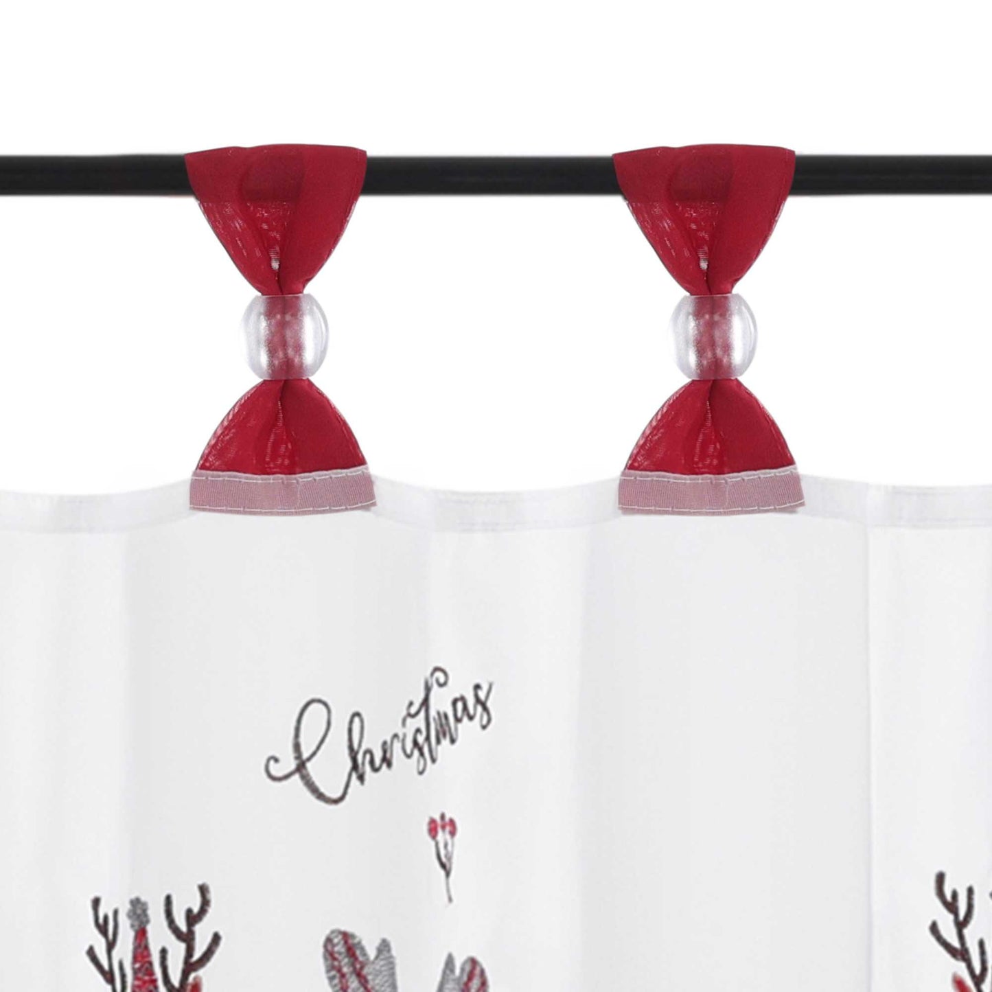 Scheibengardine Weihnachten Transparent mit rotem Rand und Weihnachts Stickerei - Joyswahl