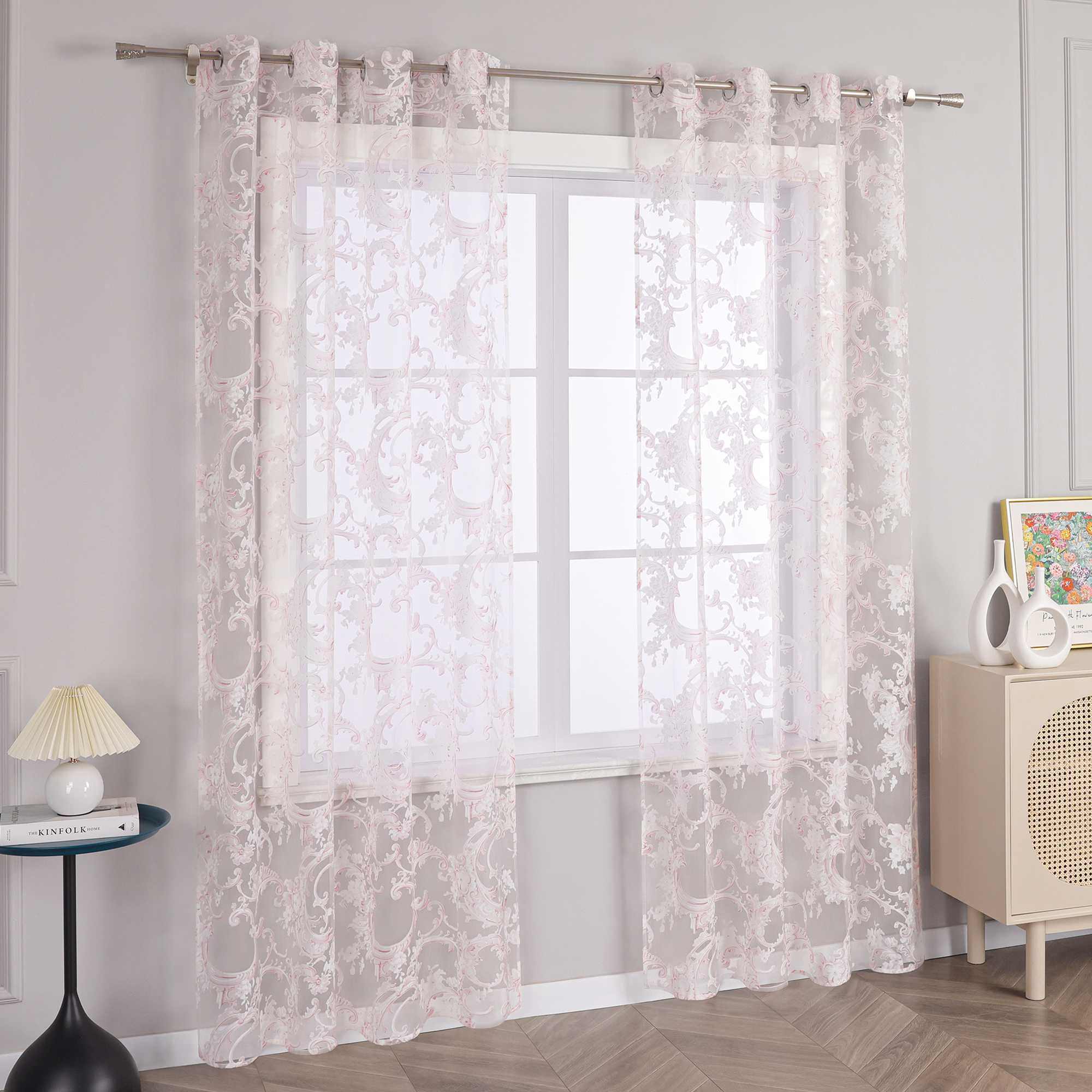 Elegante Gardine mit Phönixblütenmuster - Transparenter Voile Ösenschal
