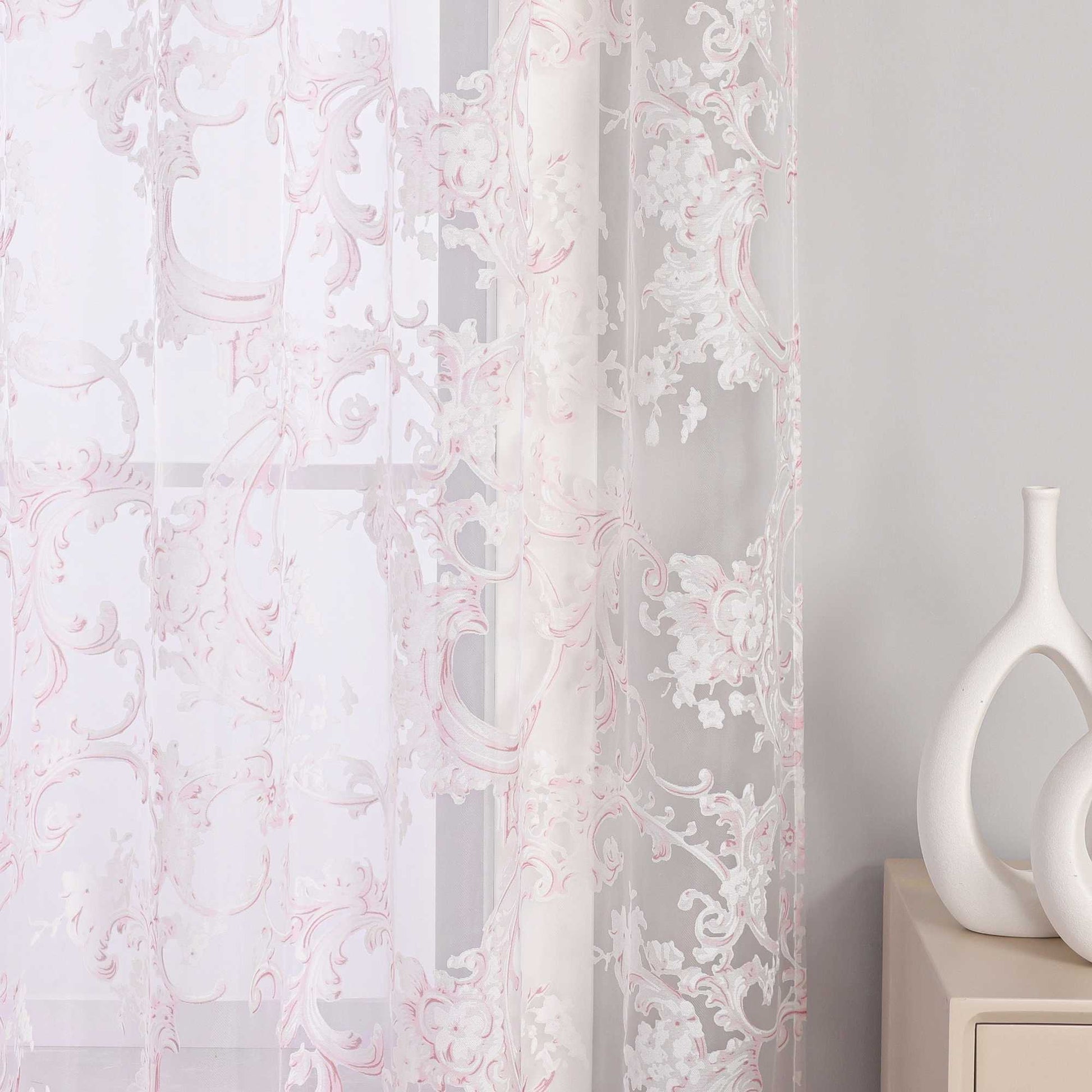Eleganter Ösenschal mit Phönixblütenmuster | Transparente Voile Gardine für Schlafzimmer und Wohnzimmer - Joyswahl