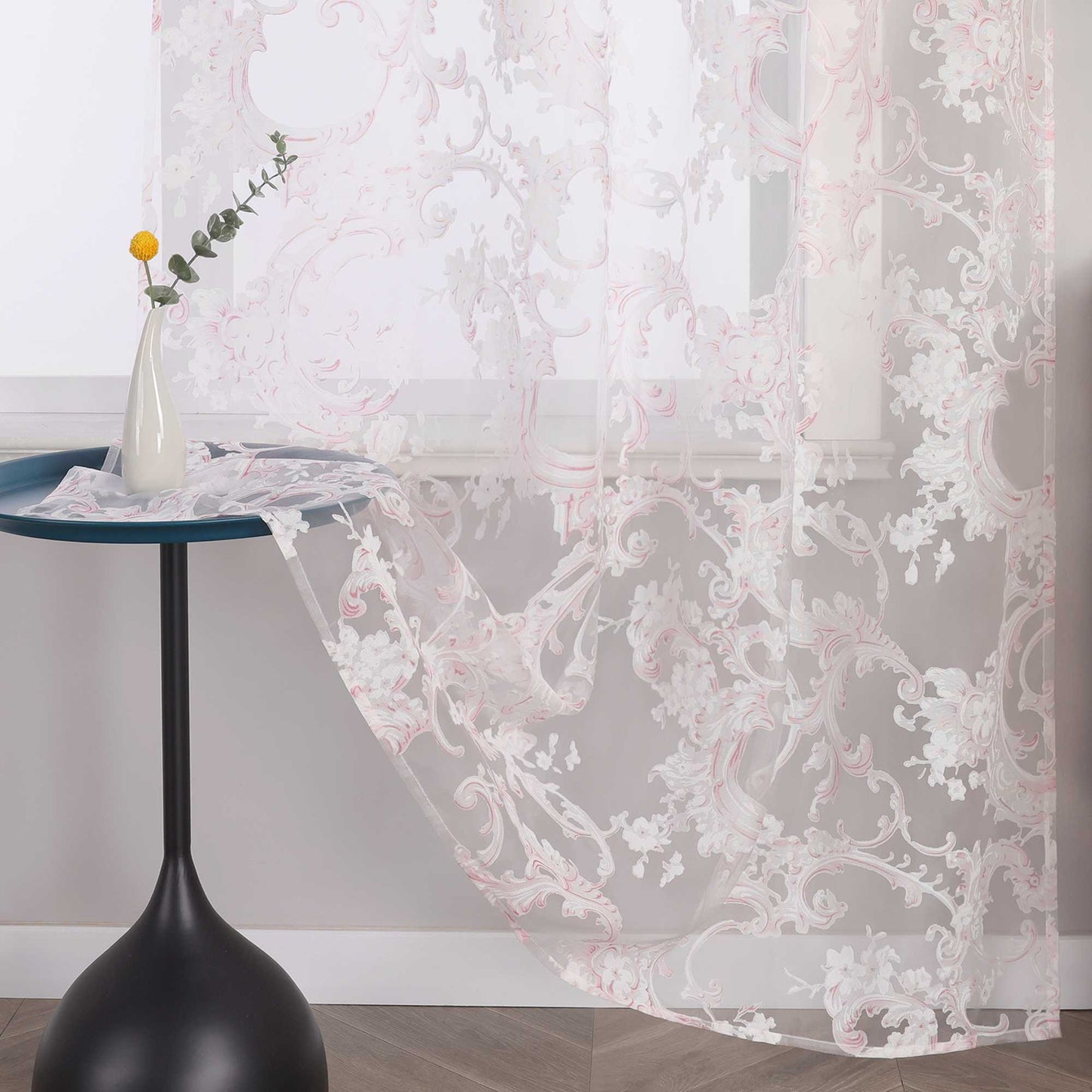 Eleganter Ösenschal mit Phönixblütenmuster | Transparente Voile Gardine für Schlafzimmer und Wohnzimmer - Joyswahl