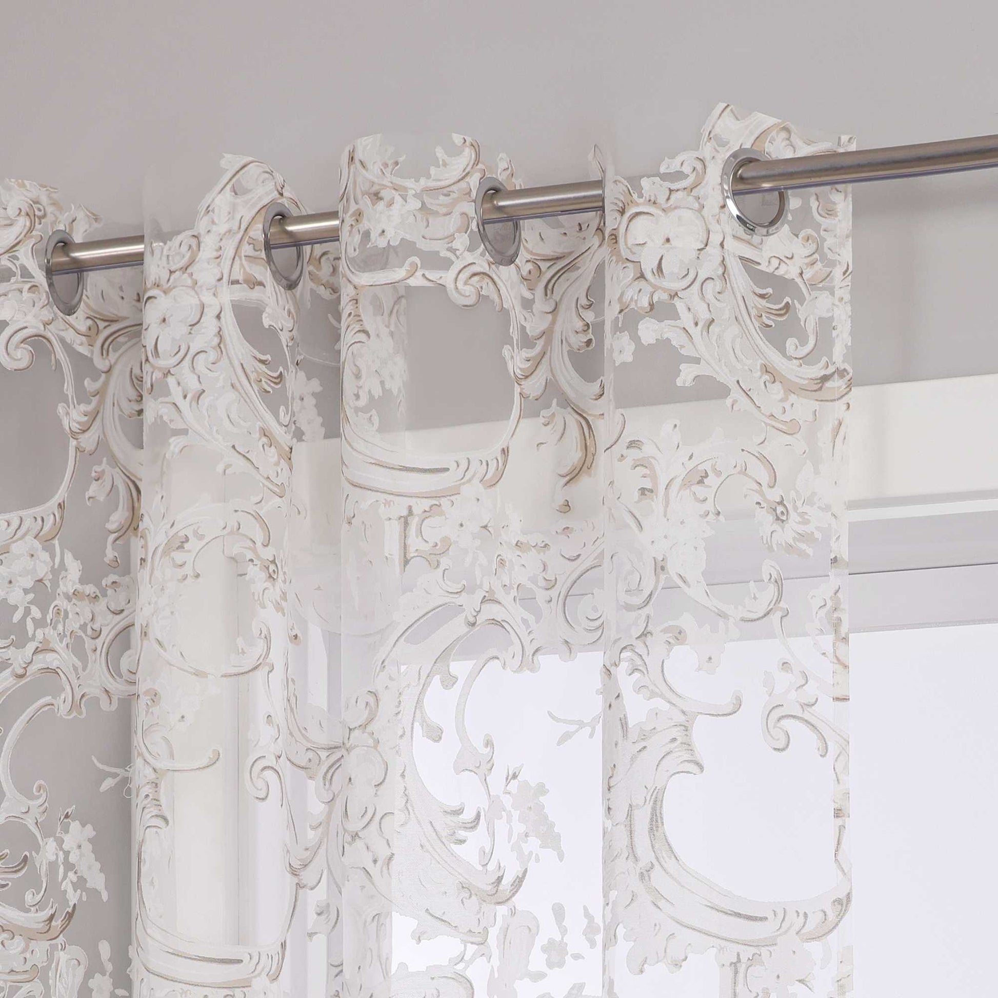 Eleganter Ösenschal mit Phönixblütenmuster | Transparente Voile Gardine für Schlafzimmer und Wohnzimmer - Joyswahl