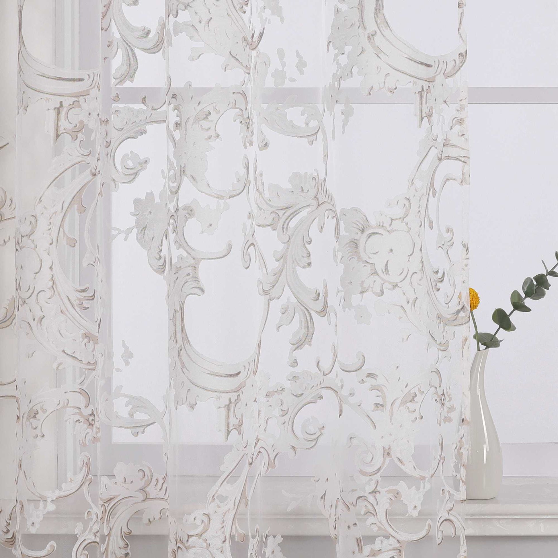 Eleganter Ösenschal mit Phönixblütenmuster | Transparente Voile Gardine für Schlafzimmer und Wohnzimmer - Joyswahl