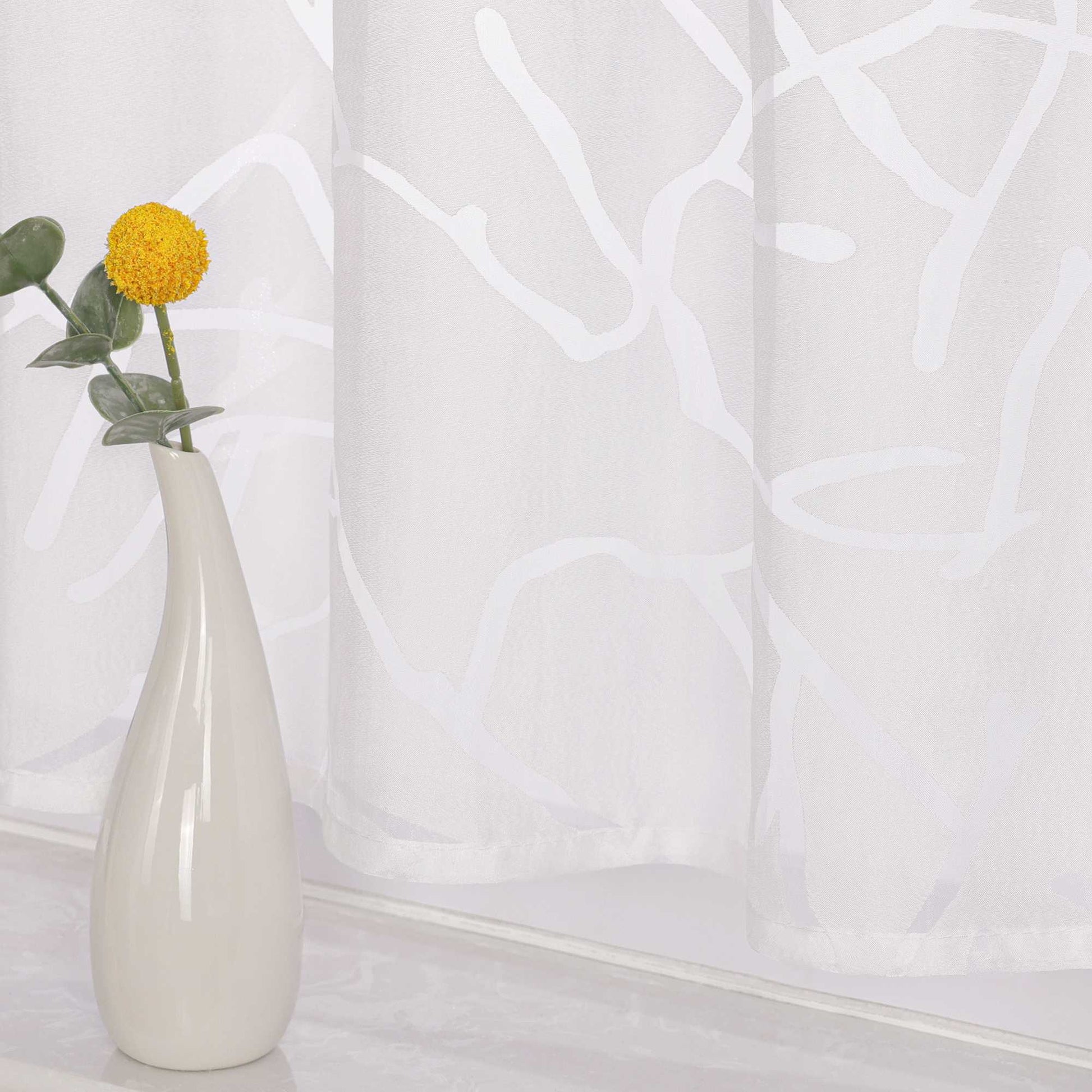 Scheibengardine aus Polyester mit Linienmuster und Zweigmotiv halbtransparent 1 stück - Joyswahl