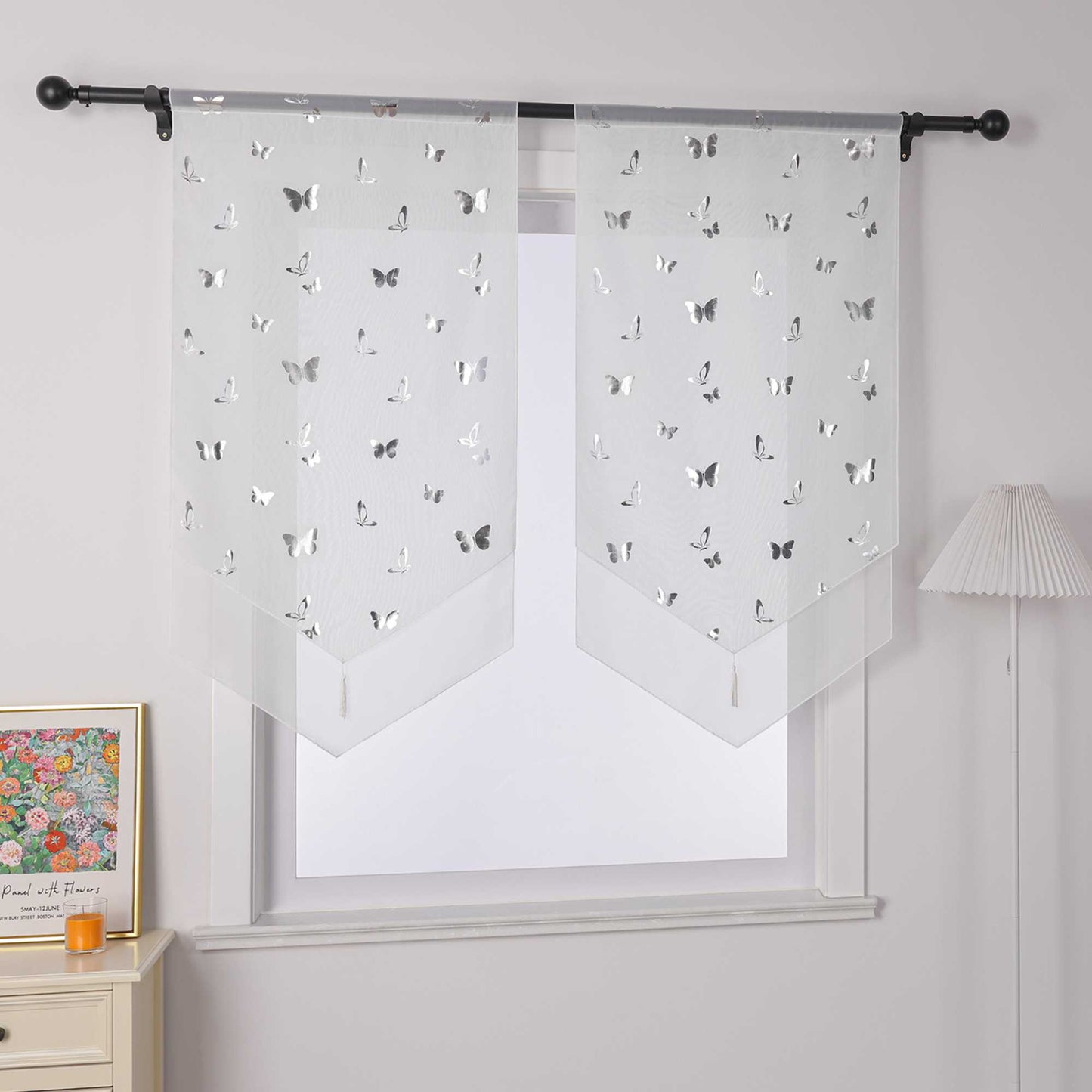 Scheibengardine Bistrogardine mit Schmetterlingsmuster Modern Voile Küche Gardinen Transparent 1 Stück - Joyswahl