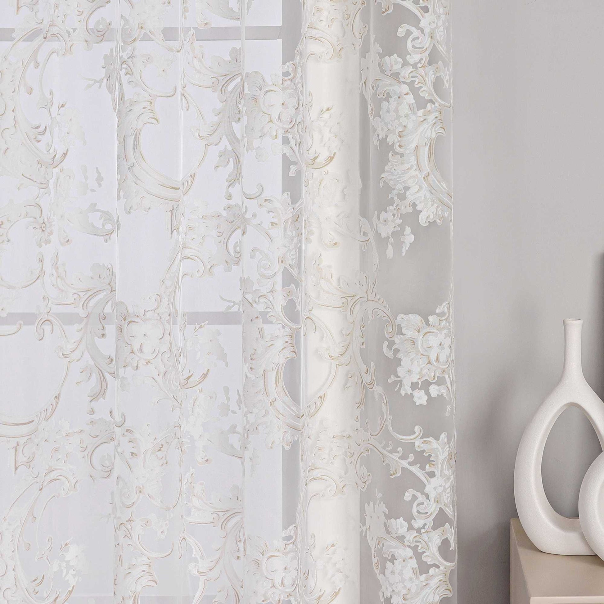 Eleganter Ösenschal mit Phönixblütenmuster | Transparente Voile Gardine für Schlafzimmer und Wohnzimmer - Joyswahl
