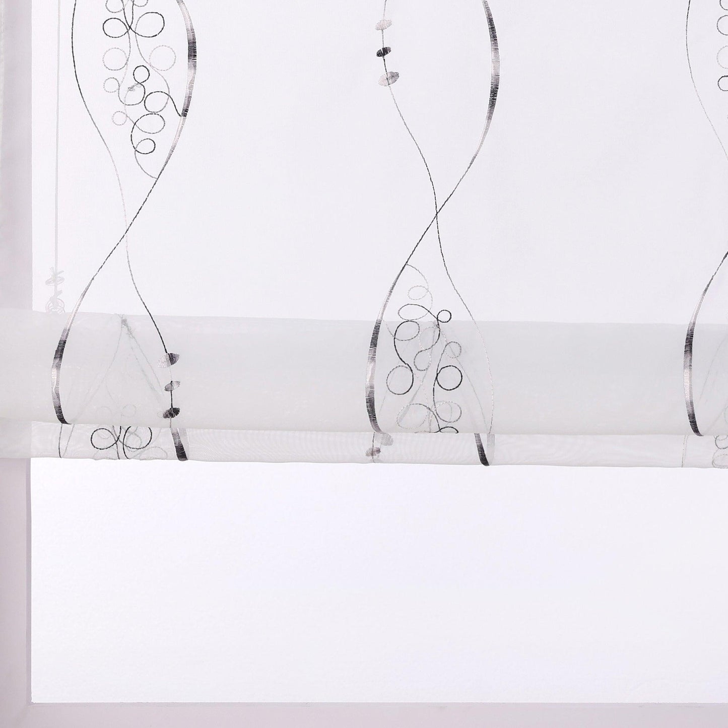 Raffrollo ohne Bohren Ösenrollo mit U Haken Bestickt Raffgardine Küche Gardinen mit Stickerei Transparent - Joyswahl