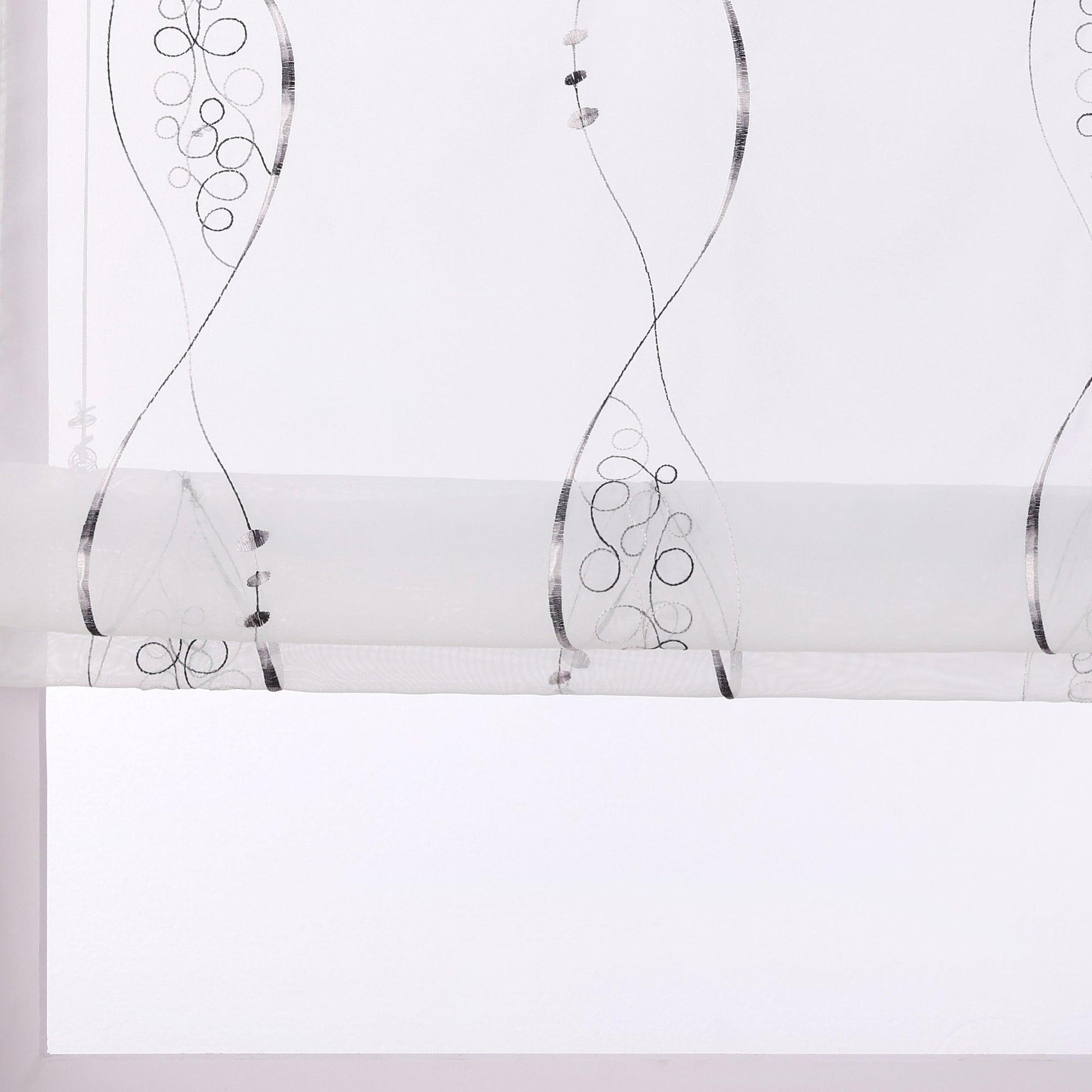 Raffrollo ohne Bohren Ösenrollo mit U Haken Bestickt Raffgardine Küche Gardinen mit Stickerei Transparent - Joyswahl