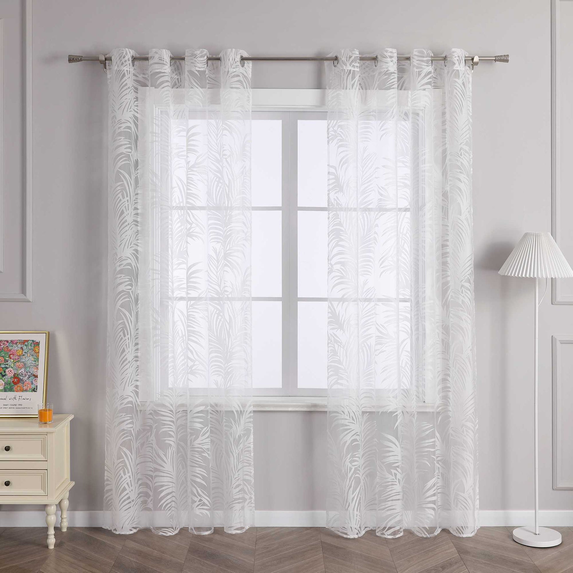 Voile Gardine in Ausbrenner mit Blätter Muster transparenter Vorhang Unifarbiges Schals Wohnzimmer Fensterschal 1 Stück - Joyswahl