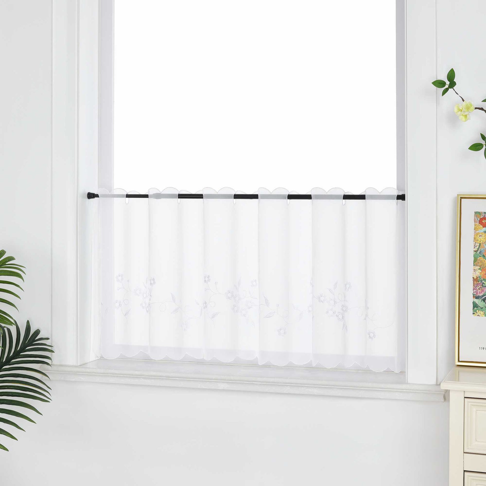 Farbige Stickerei Voile Scheibengardine Transparenter Café Vorhang Kurzstore mit Blüten-Stickerei - Joyswahl