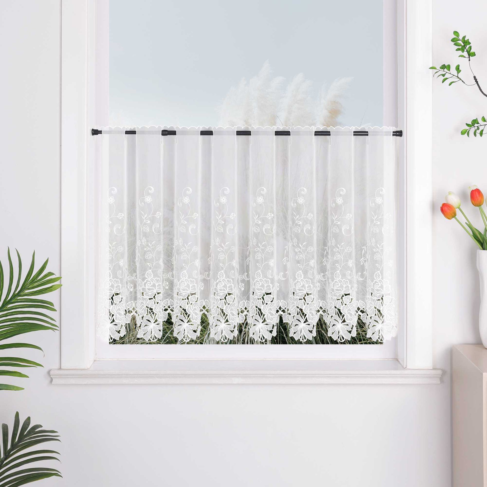 Delien Romantischer Spitzenvorhang mit filigranen Blumendesigns und Stangendurchzug - Joyswahl