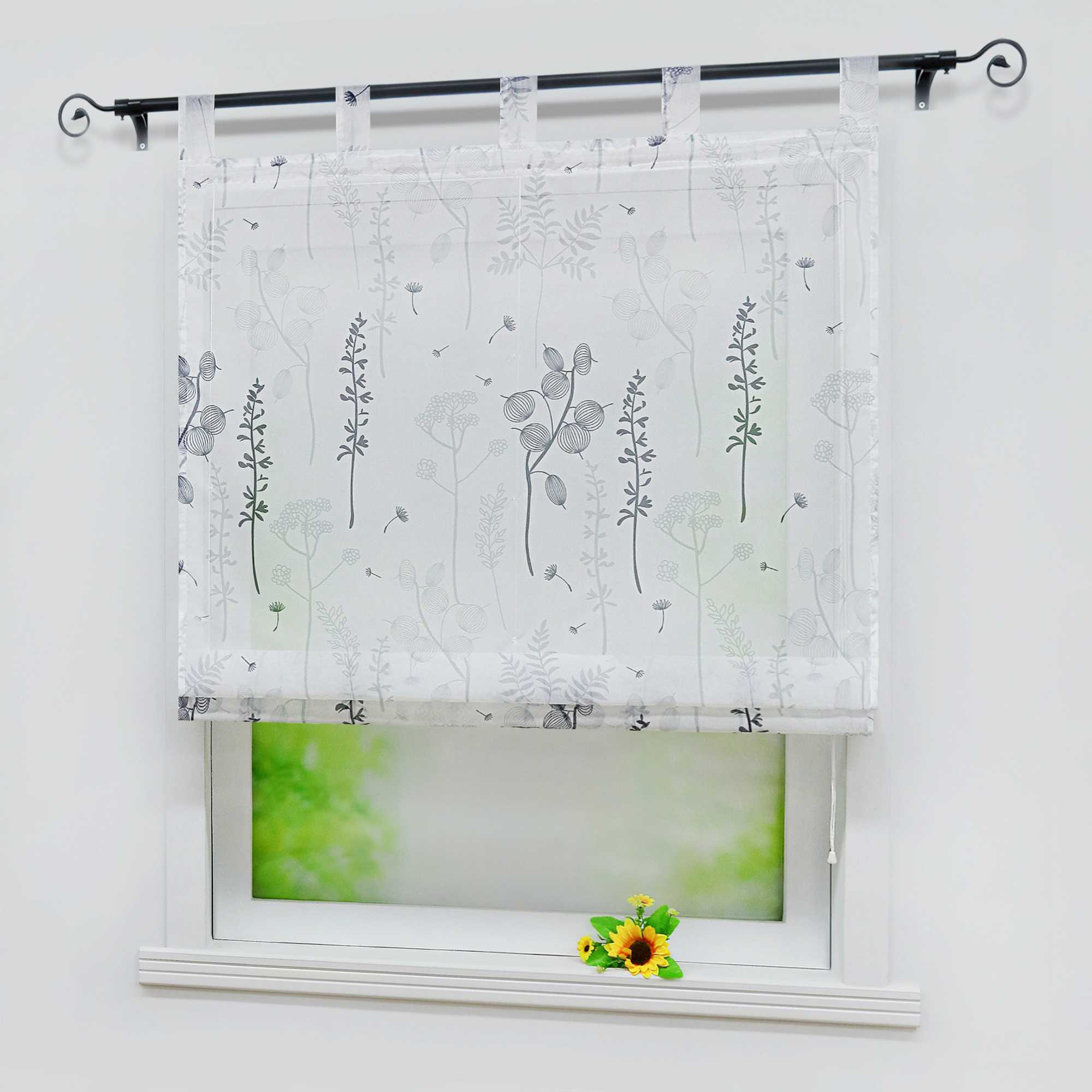Rollo mit Schlaufenaufhängung mit Laternenblume Muster Halbtransparent