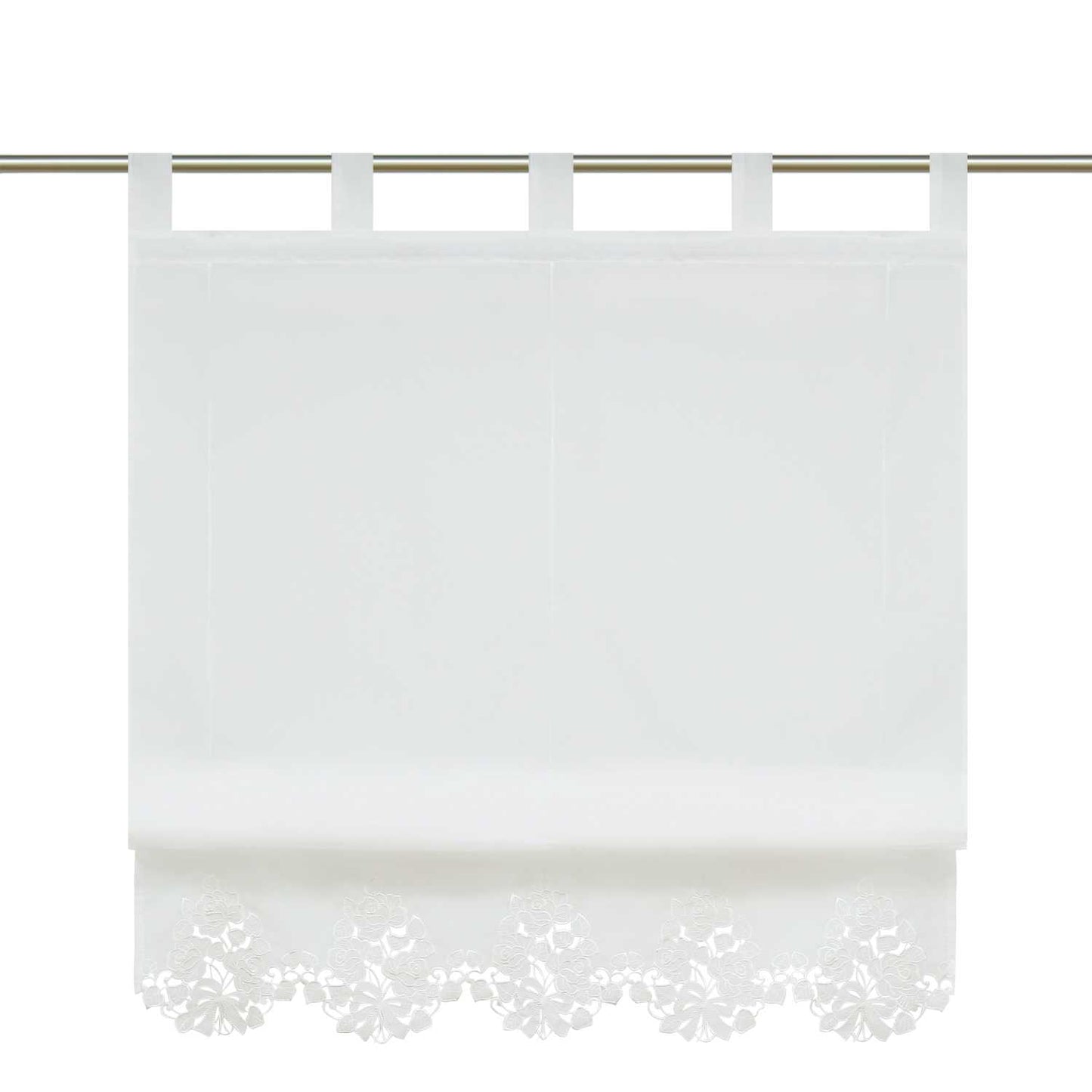 Raffrollo mit Schlaufen Modern Raffgardinen Voile Küche Gardine mit Stickerei Landhausstil Weiß - Joyswahl