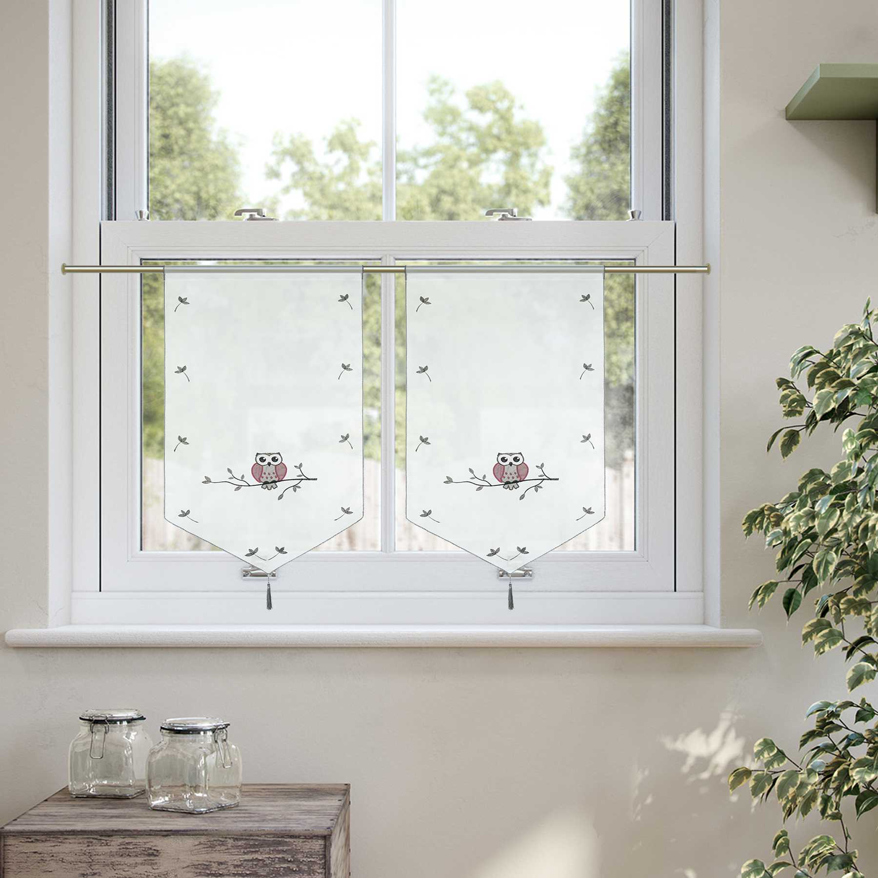 Scheibengardine mit Eulen für kleine Fenster 1 Stück / Bistro