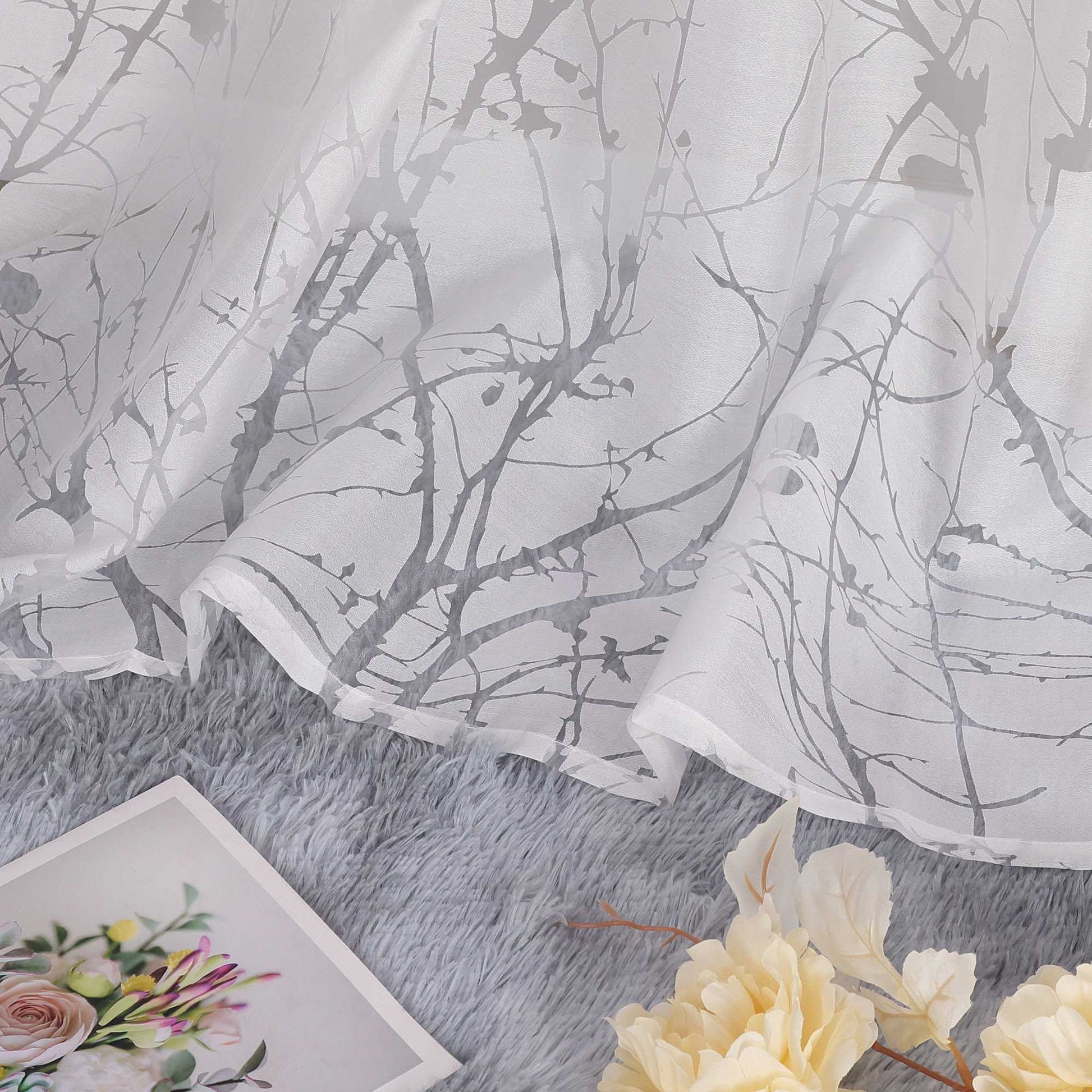 Transparente Vorhang mit Blumenmuster aus Polyester Lichtdurchlässig Wohnzimmer weiß 1 stück - Joyswahl